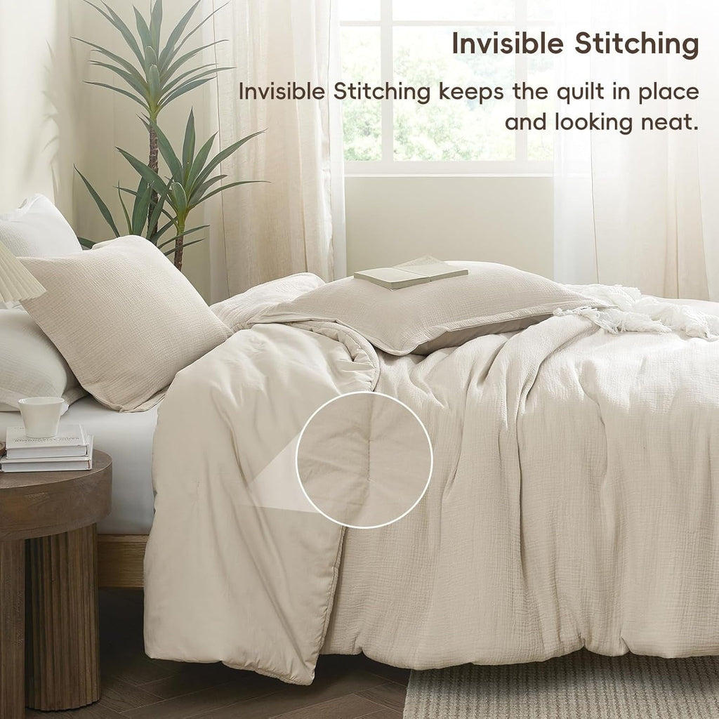 Luxurious Quilted Cotton Muslin Comforter Set Queen Size, Ultra Soft Breathable & Lightweight Bedding Set for All Seasons, 1 Comfy Comf... - Cloud-Like Soft Lightweight Bed Comforter Detail