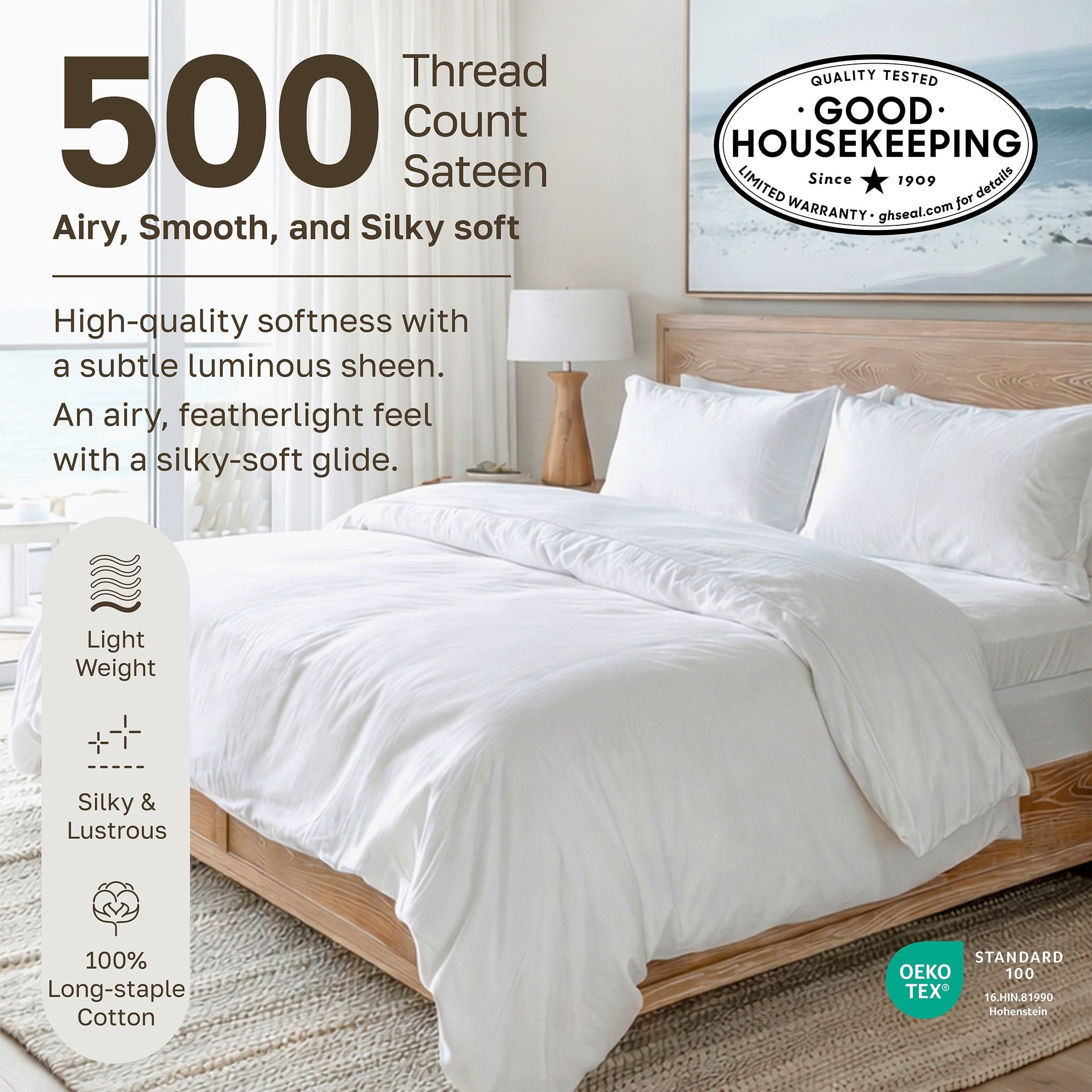 Premium Egyptian Cotton 500-Thread-Count 100% Cotton Sheet White Queen-Sheets Set, 4-Piece Extra Long-Staple Combed Cotton Bedding Sheets for... - Breathable Egyptian Cotton Flat & Fitted Sheets Detail