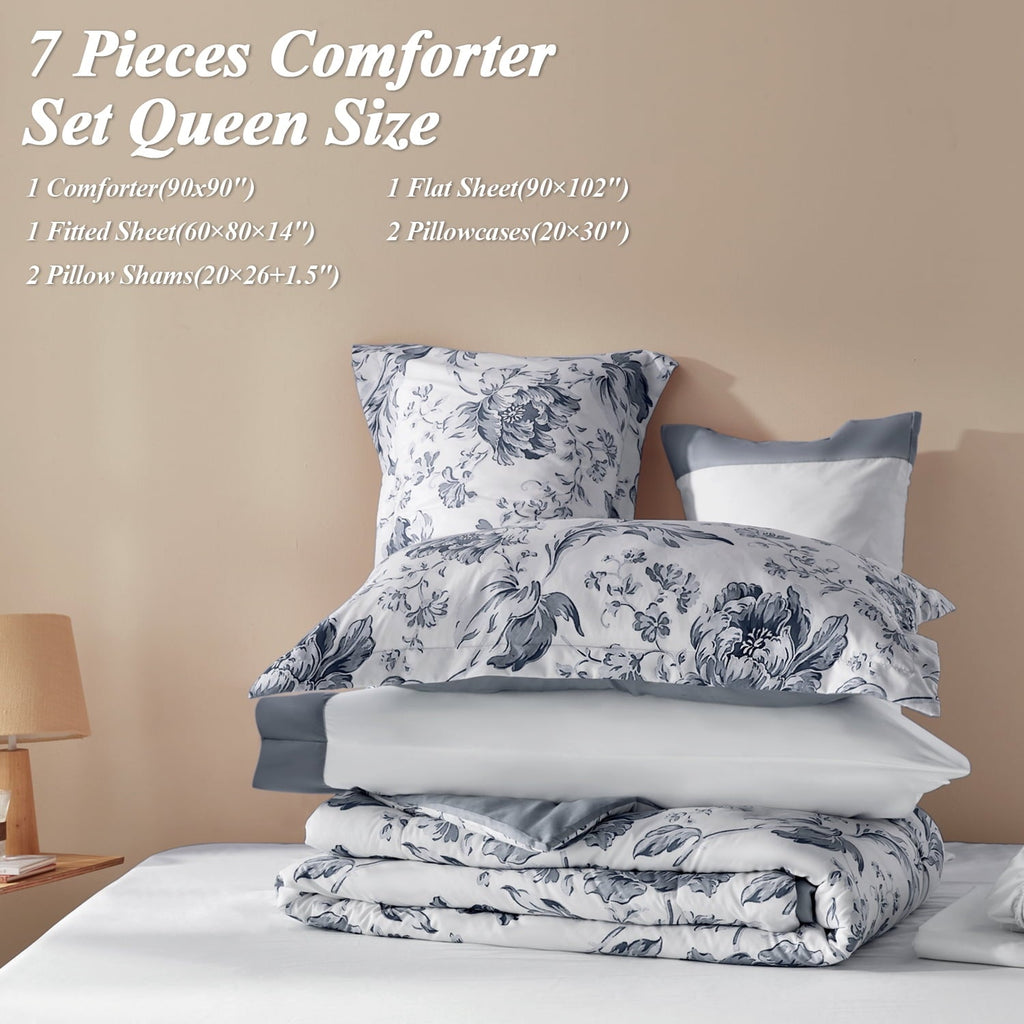 Heavyweight Warmth Queen Comforter Sets,7-Pieces Reversible Bedding Sets,Bed in a Bag with Comforter,Flat Sheet and Fitted Sheet,Pillowc... - All-Season Down Alternative Comforter Insert Detail