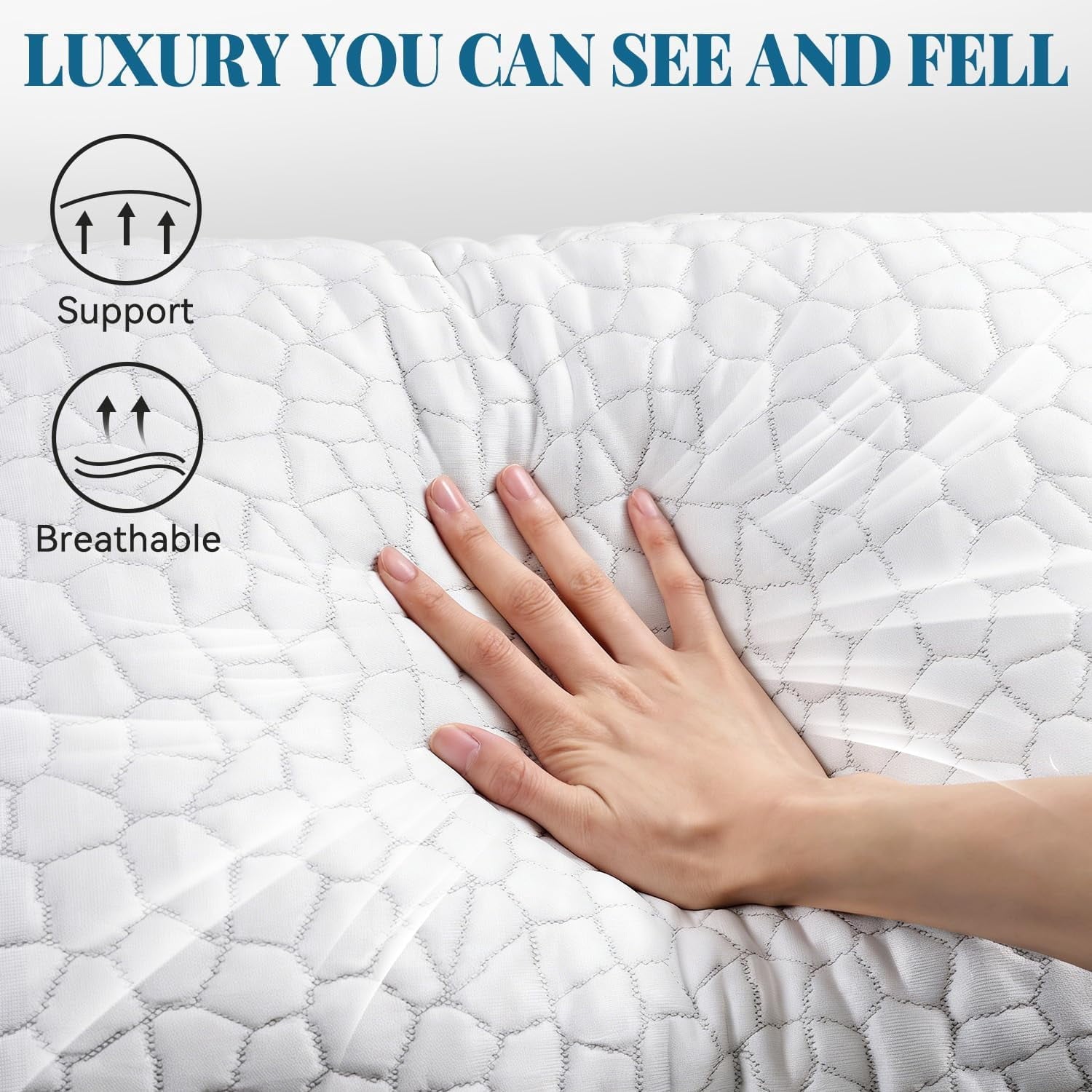 Decorative Plump Shredded Memory Foam Pillows for Sleeping, Bed Pillows Queen Size Set of 2 Pack Adjustable for Side and Back Sleeper ... - Hotel Quality Plush Sleeping Pillows Detail