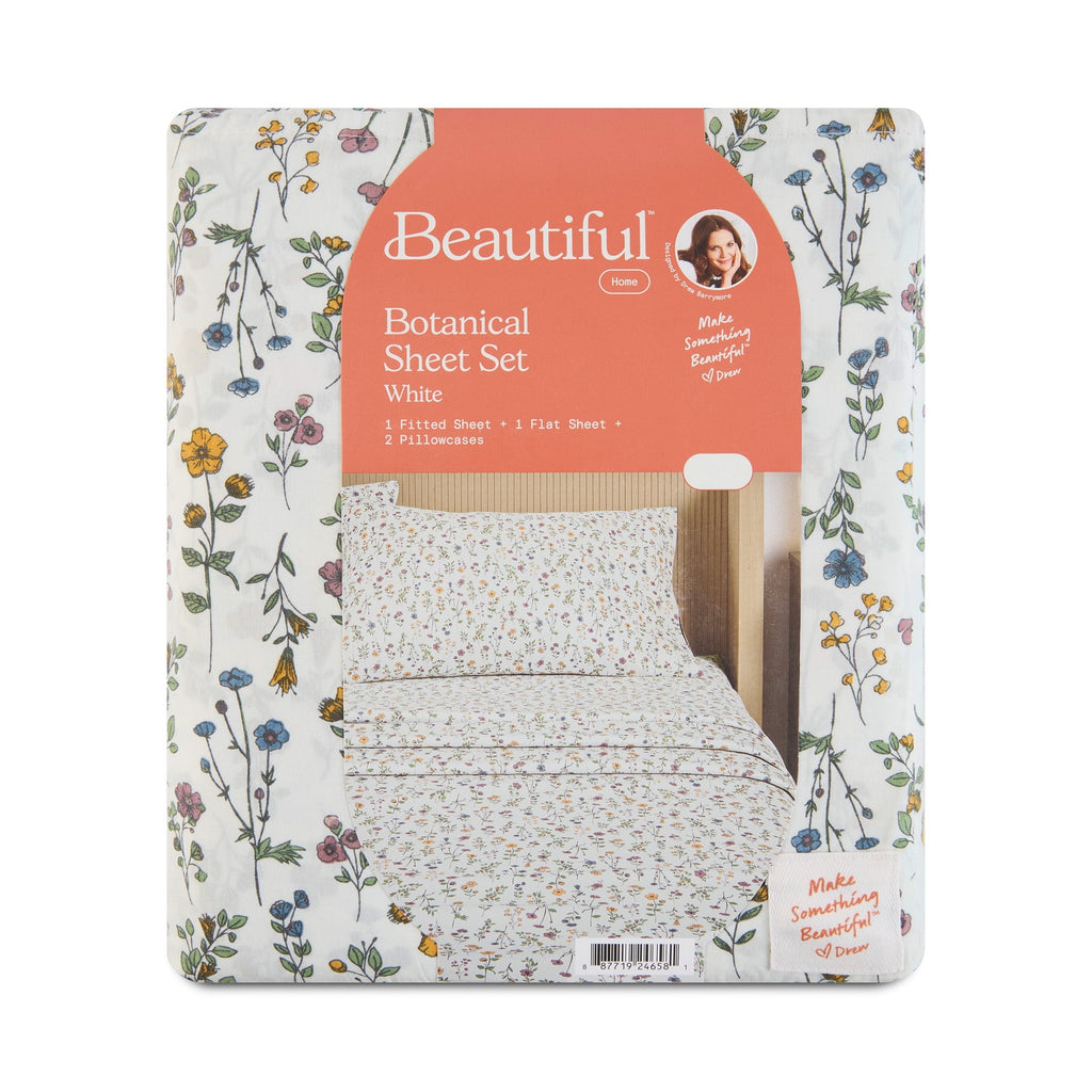Ultra-Soft Botanical 4-Piece 100% Cotton Washed Percale White Sheet Set, Queen - Cooling Hotel Quality Bedding Sheets and Pillowcases Detail