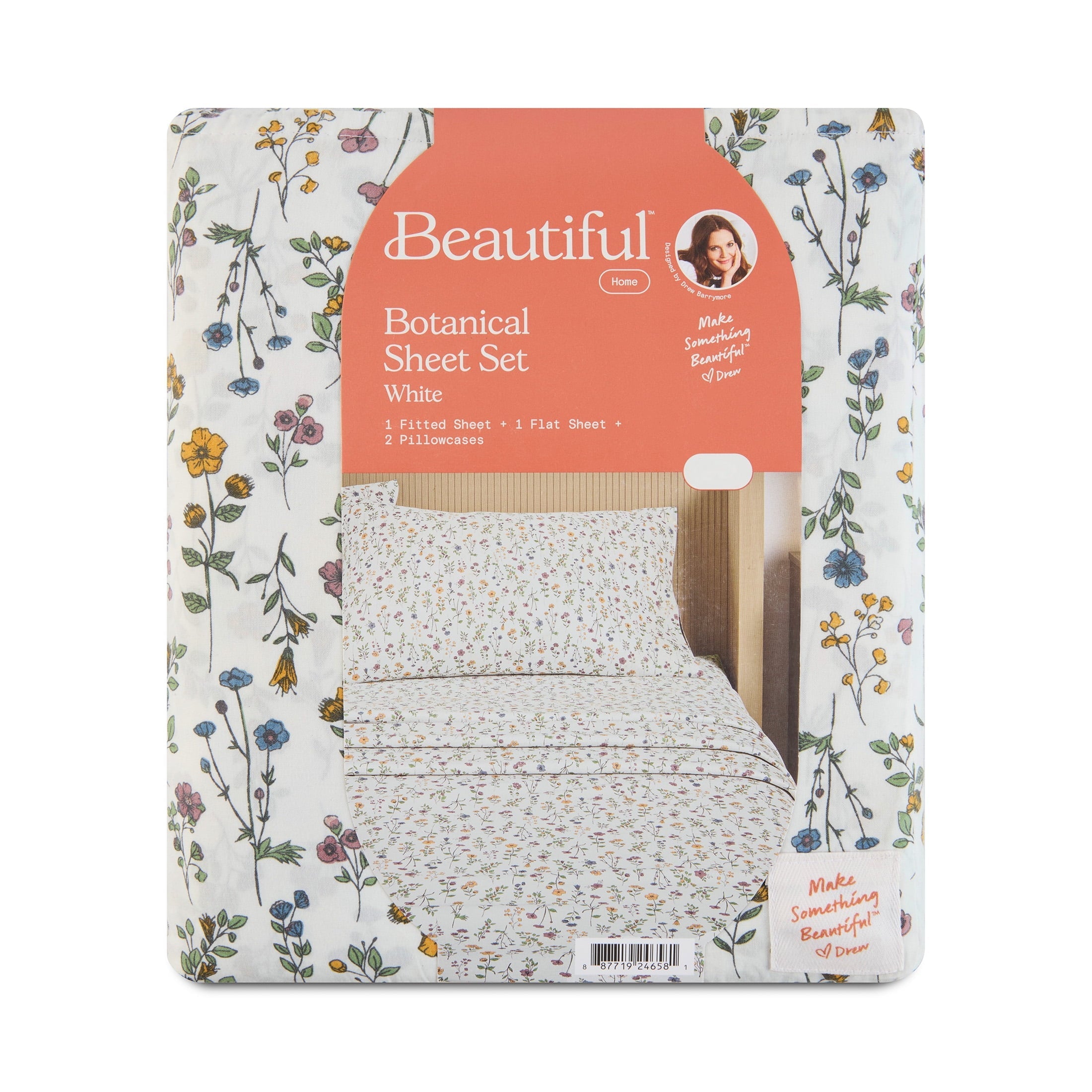 Ultra-Soft Botanical 4-Piece 100% Cotton Washed Percale White Sheet Set, Queen - Cooling Hotel Quality Bedding Sheets and Pillowcases Detail