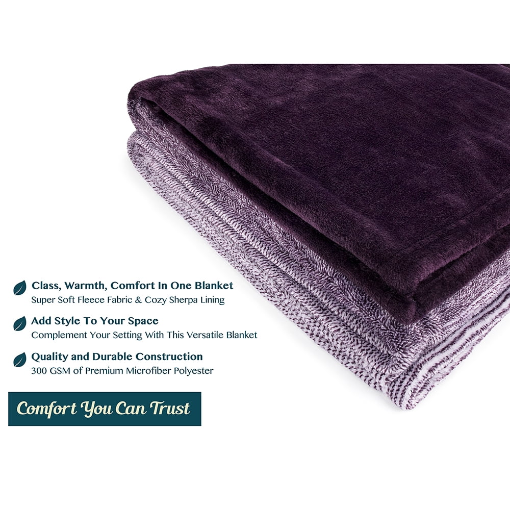 Reversible Sherpa Flannel Fleece Ombre Throw Blanket for Couch | Super Soft Cozy Microfiber Couch Blanket | Gradient Decorative Accent ... - Super Soft Reversible Sherpa Flannel Blanket Detail