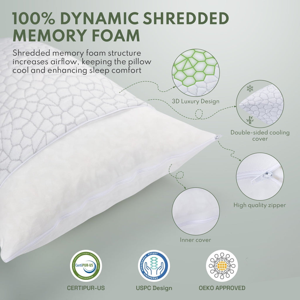 Hotel Collection Queen Size Bed Pillows 4-Pack,3.3lb Shredded Memory Foam Filled,Hyper Soft & 3D Breathable Cooling Desigh Cover Fitti... - Decorative Throw Pillow Cushion for Sofa & Bed Detail