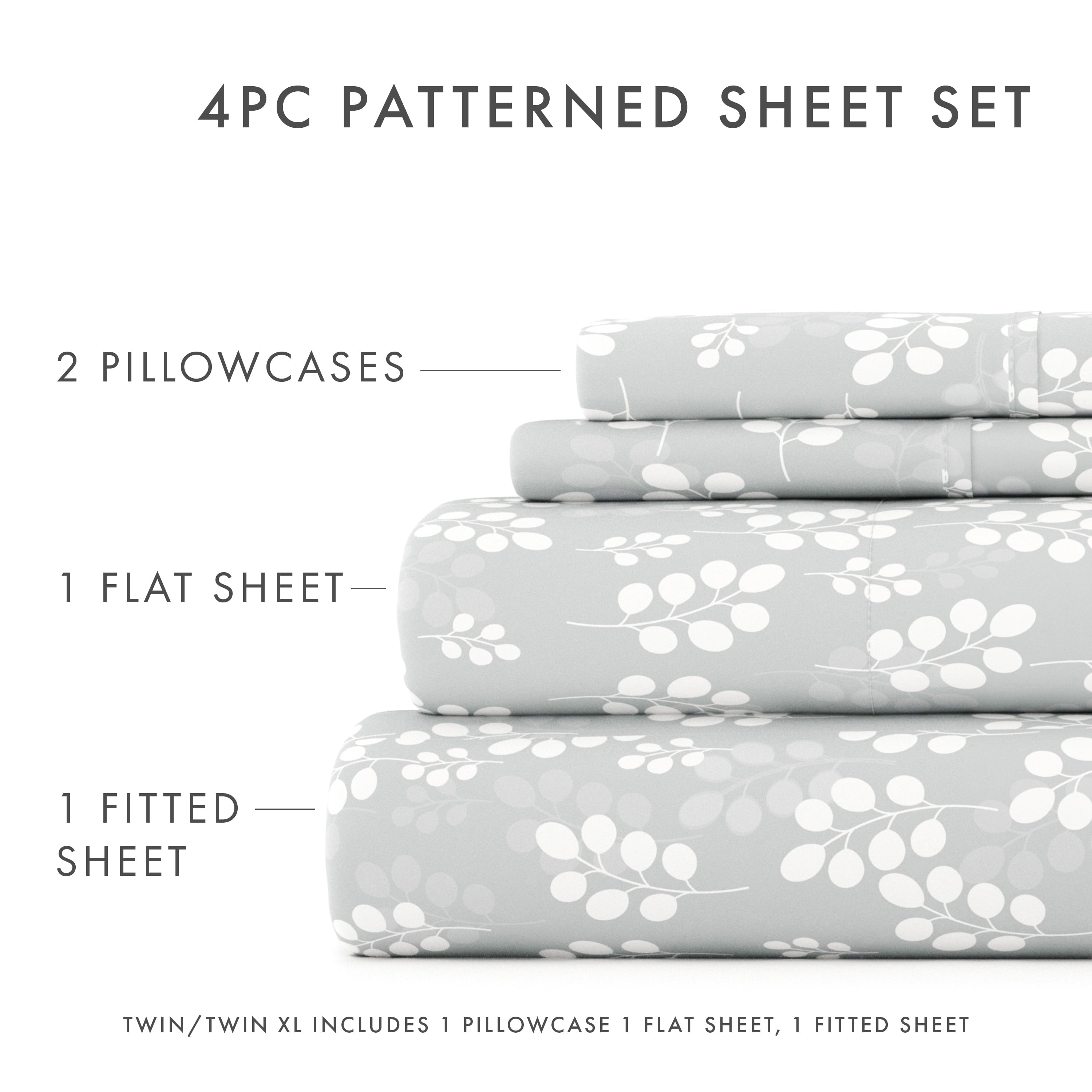 Ultra-Soft 4 Piece Pattern Microfiber Bed Sheets Set, Gray Wheat, Full - Premium Ultra-Soft Pillowcase Pair for Sleeping Detail