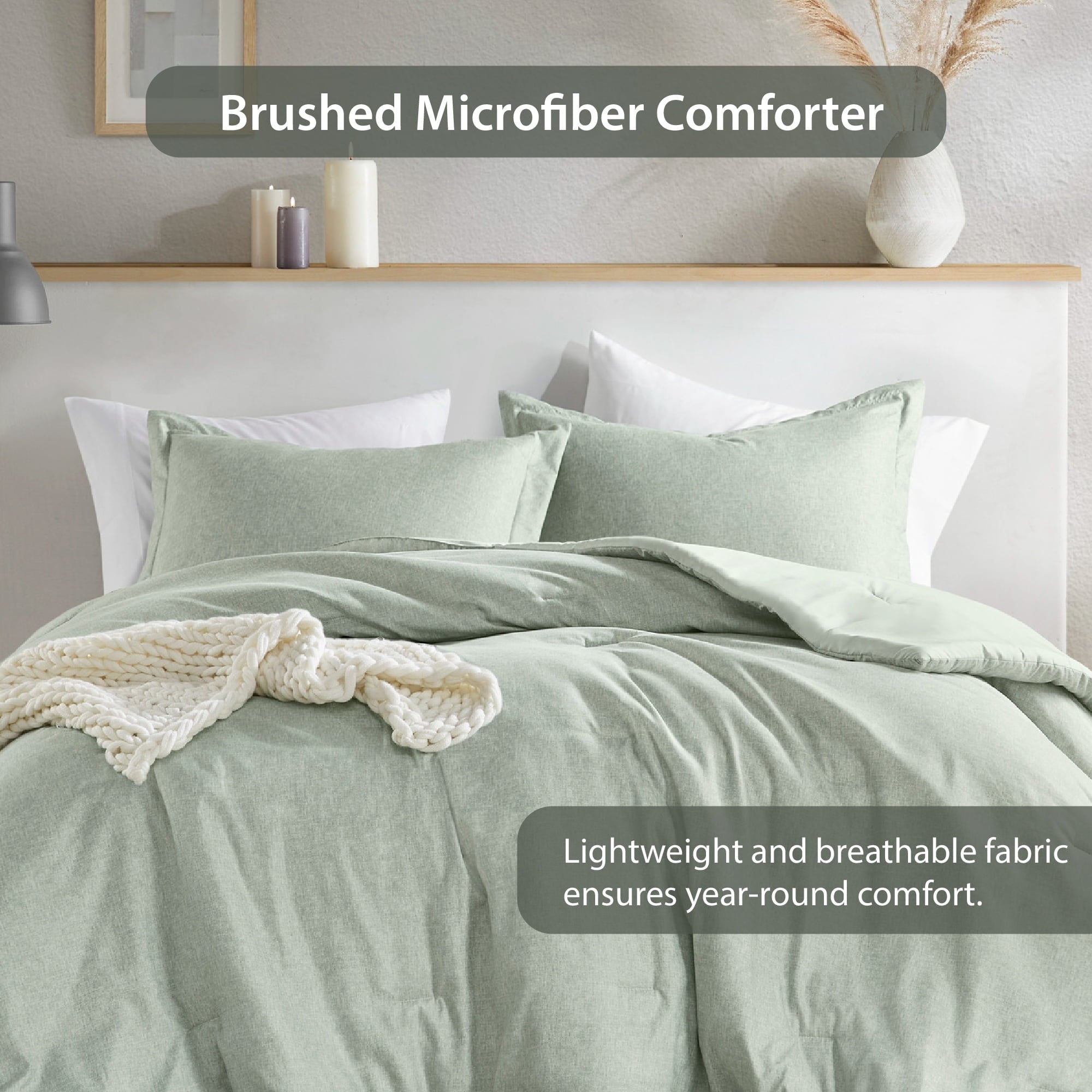 All-Season Full/Queen Comforter Sets, Reversible 3 Piece Extra Soft Bedding Set, Chambray Print Sage Green Comforter Bed Set wit... - Hypoallergenic Ultra-Fluffy Quilt for Winter Detail