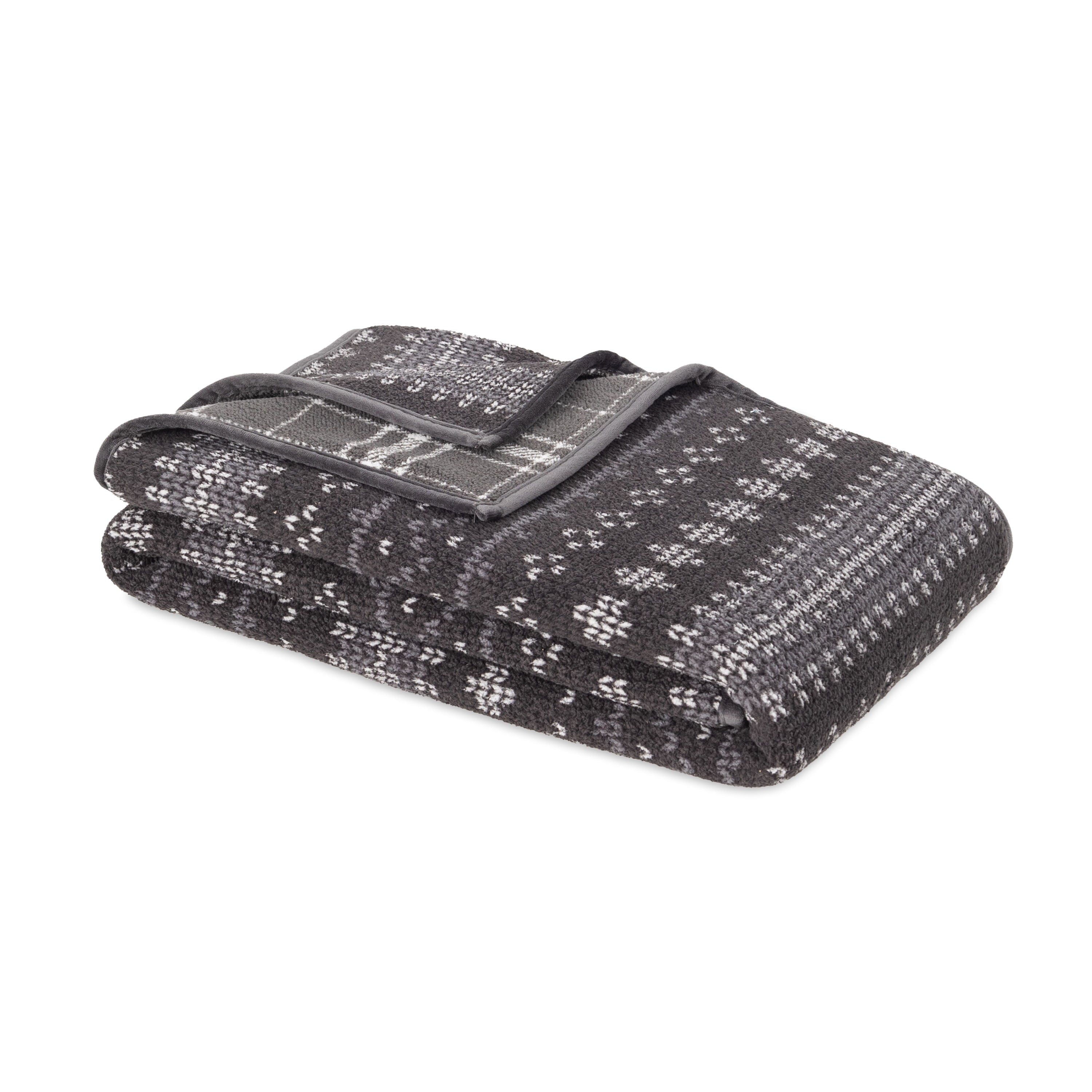 Decorative Knitted Berkshire Life Reversible Printed Hampshire Soft Throw Blanket, Glacier Fair Isle - Luxury Knitted Decorative Throw Blanket with Fringes Detail