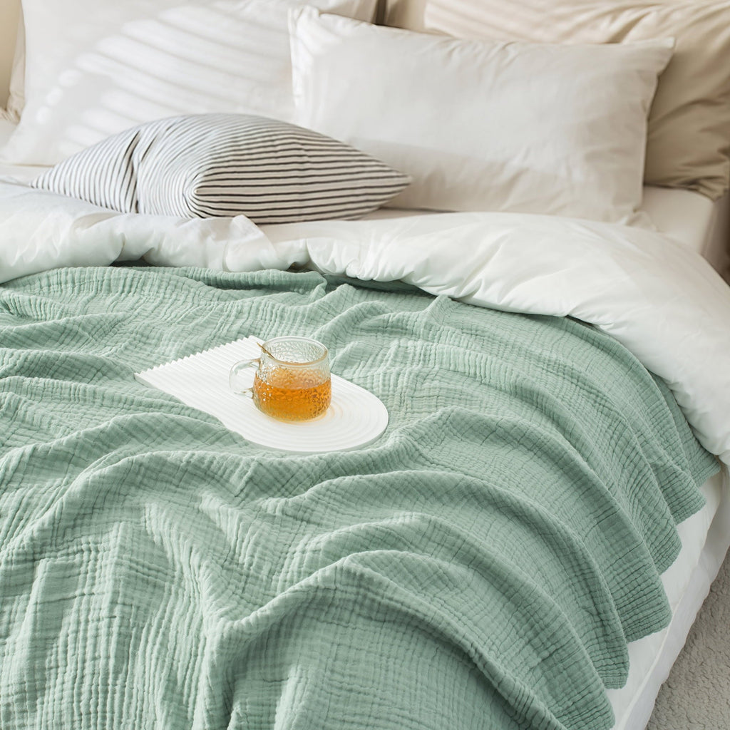 Super Soft Flannel 100% Cotton Muslin Throw Blanket Gauze Blankets for Adults Soft Throws for Bed and Couch, 50" x 70" Sage Green - Luxury Knitted Decorative Throw Blanket with Fringes Detail