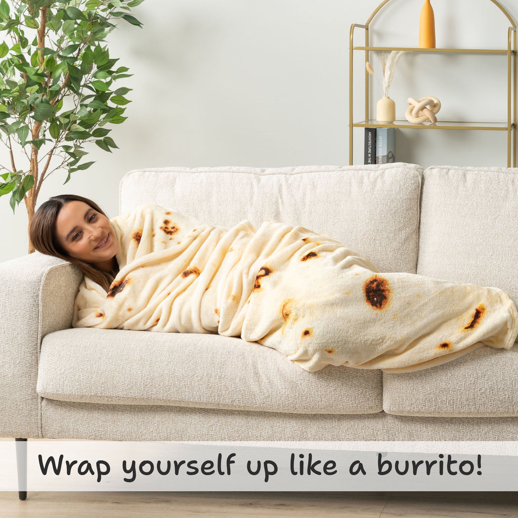 Cozy Fleece Burrito Tortilla Blanket, Double Sided Taco Flour Wrap Novelty Throw for Adult Kid Teen, Realistic Food Blanket, Funn... - Luxury Knitted Decorative Throw Blanket with Fringes Detail