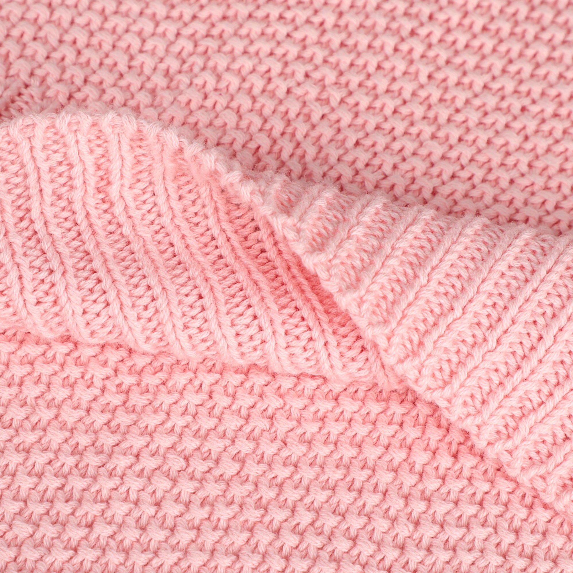 Lightweight Warm Pure Cotton Soft Cable Knit Throw Blanket Pink 50" x 70" - Super Soft Reversible Sherpa Flannel Blanket Detail