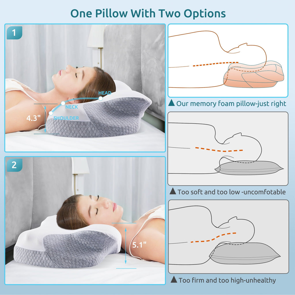 Hotel Collection Cervical Memory Foam Pillow Neck Bed Pillow for Pain Relief Sleeping, Ergonomic Orthopedic for Side Back and Stomach ... - Hotel Quality Plush Sleeping Pillows Detail
