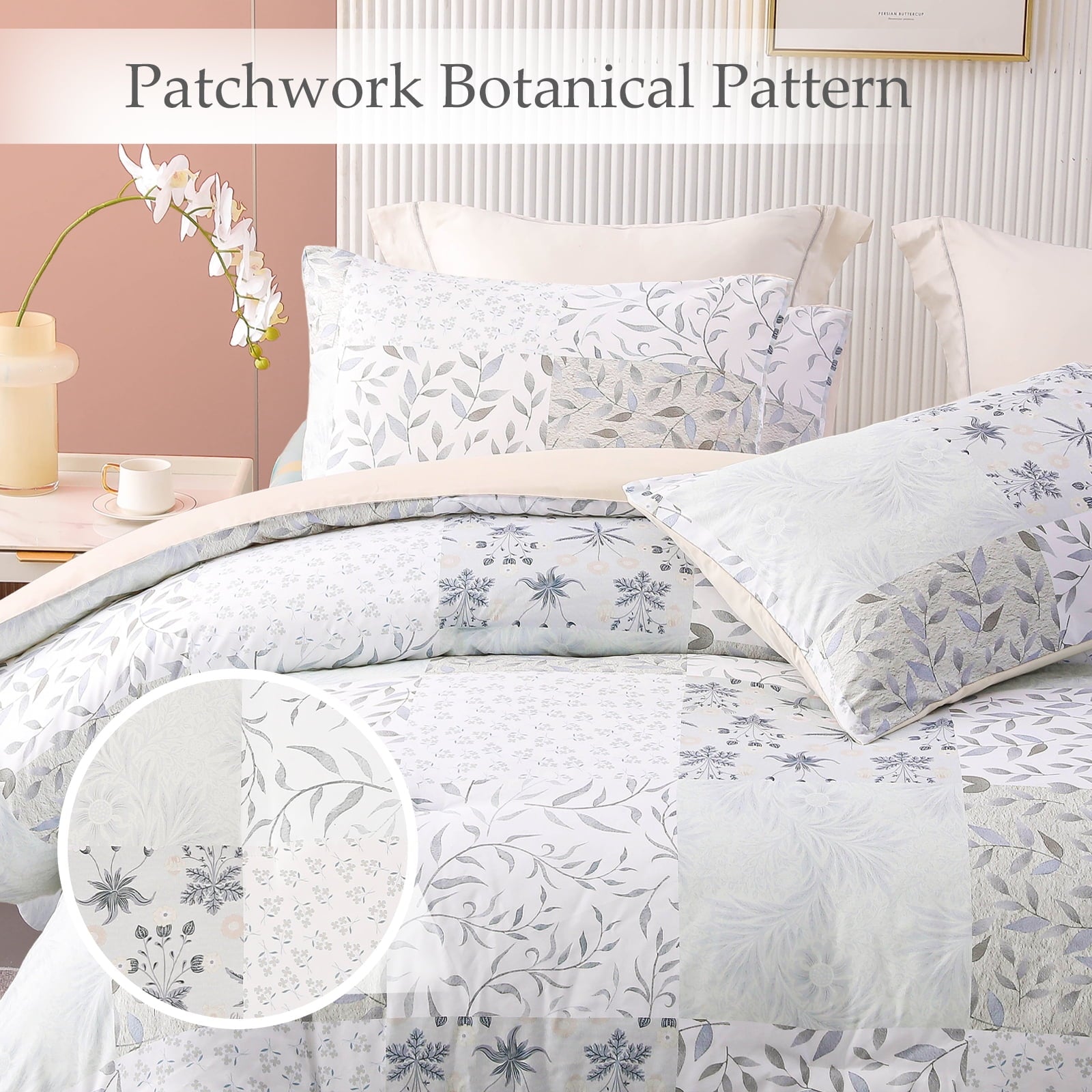 Hypoallergenic Cloud 3-Piece Patchwork King Size Comforter Set, Microfiber Bedding Down Alternative Comforter for All Seasons with 2 Pillo... - All-Season Down Alternative Comforter Insert Detail