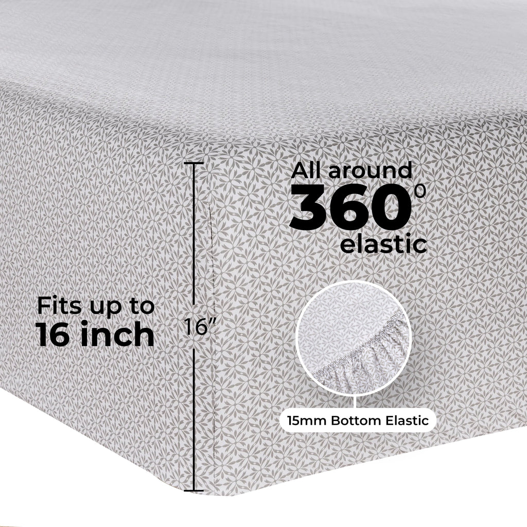 Cooling Sateen 3-Piece 300 Thread Count Grey Flake Cotton Blend Bed Sheet Set, Twin XL - Luxury Bed Sheet Set with Deep Pockets Detail