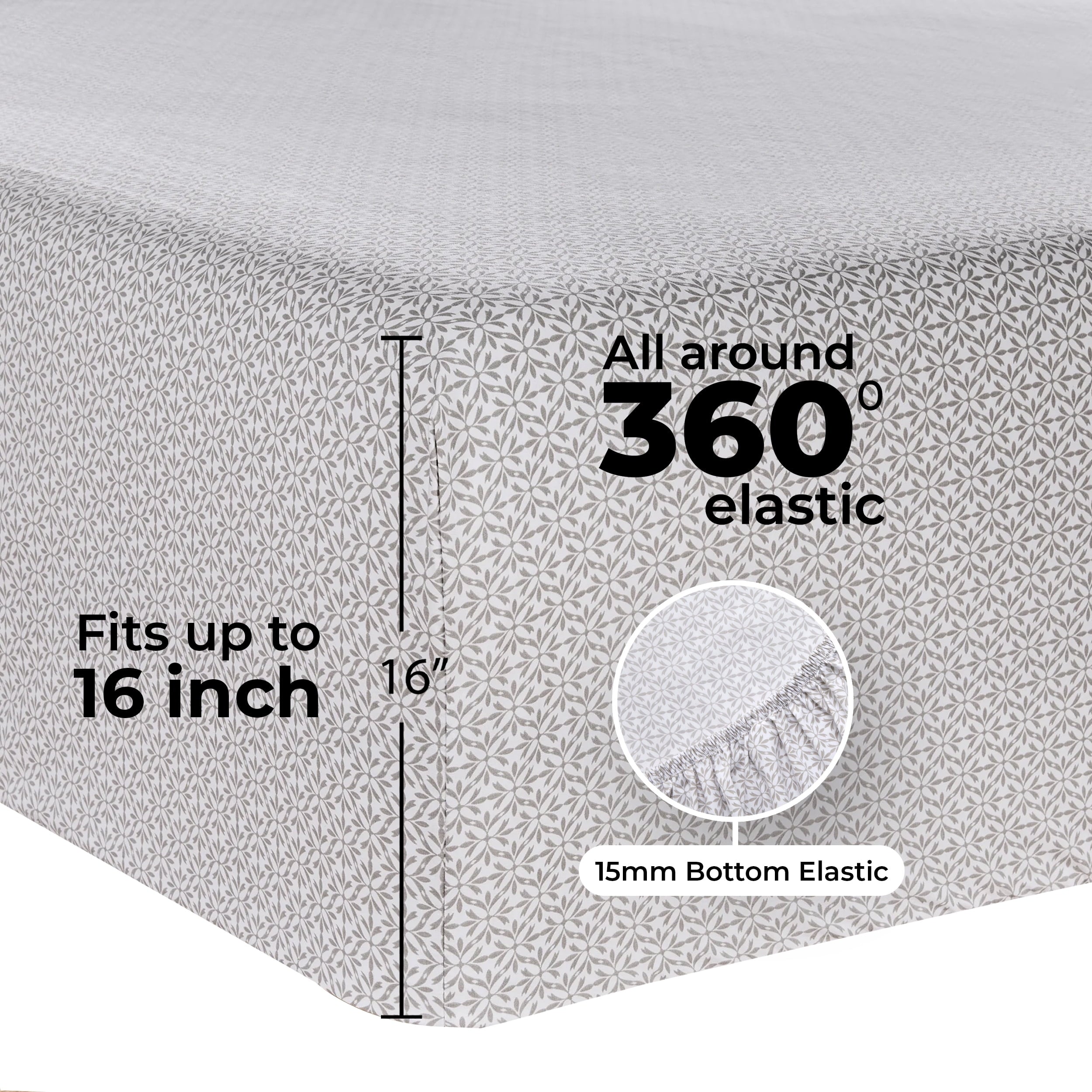 Cooling Sateen 3-Piece 300 Thread Count Grey Flake Cotton Blend Bed Sheet Set, Twin XL - Luxury Bed Sheet Set with Deep Pockets Detail