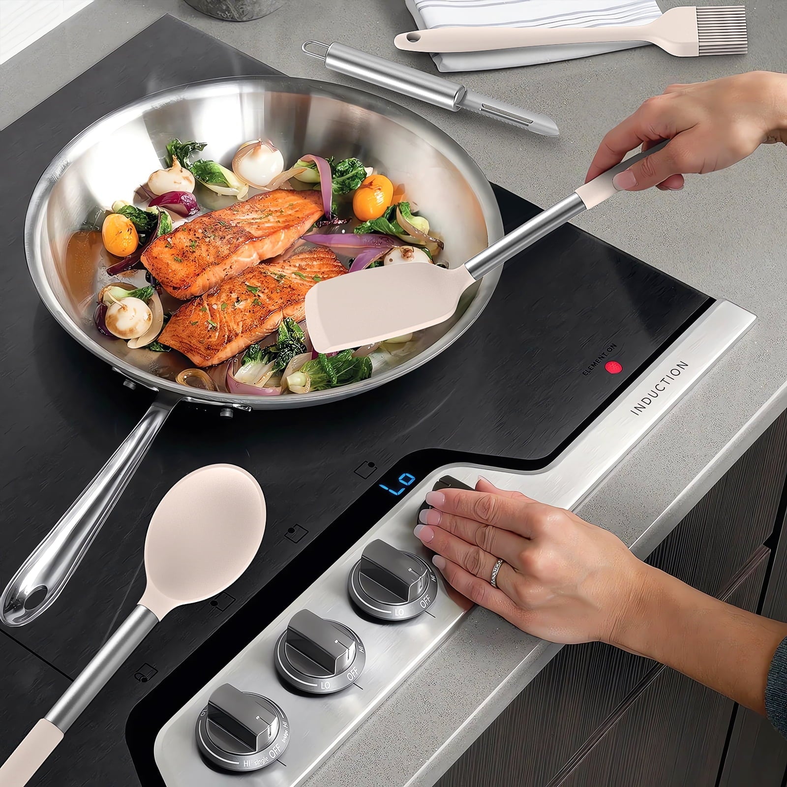 Professional Grade Silicone Cooking Utensils Set - Heat Resistant Silicone Kitchen Utensils for Cooking, Kitchen Utensil Spatula Set,BPA... - Multi-Purpose Hand Tool for Daily Meal Prep Detail