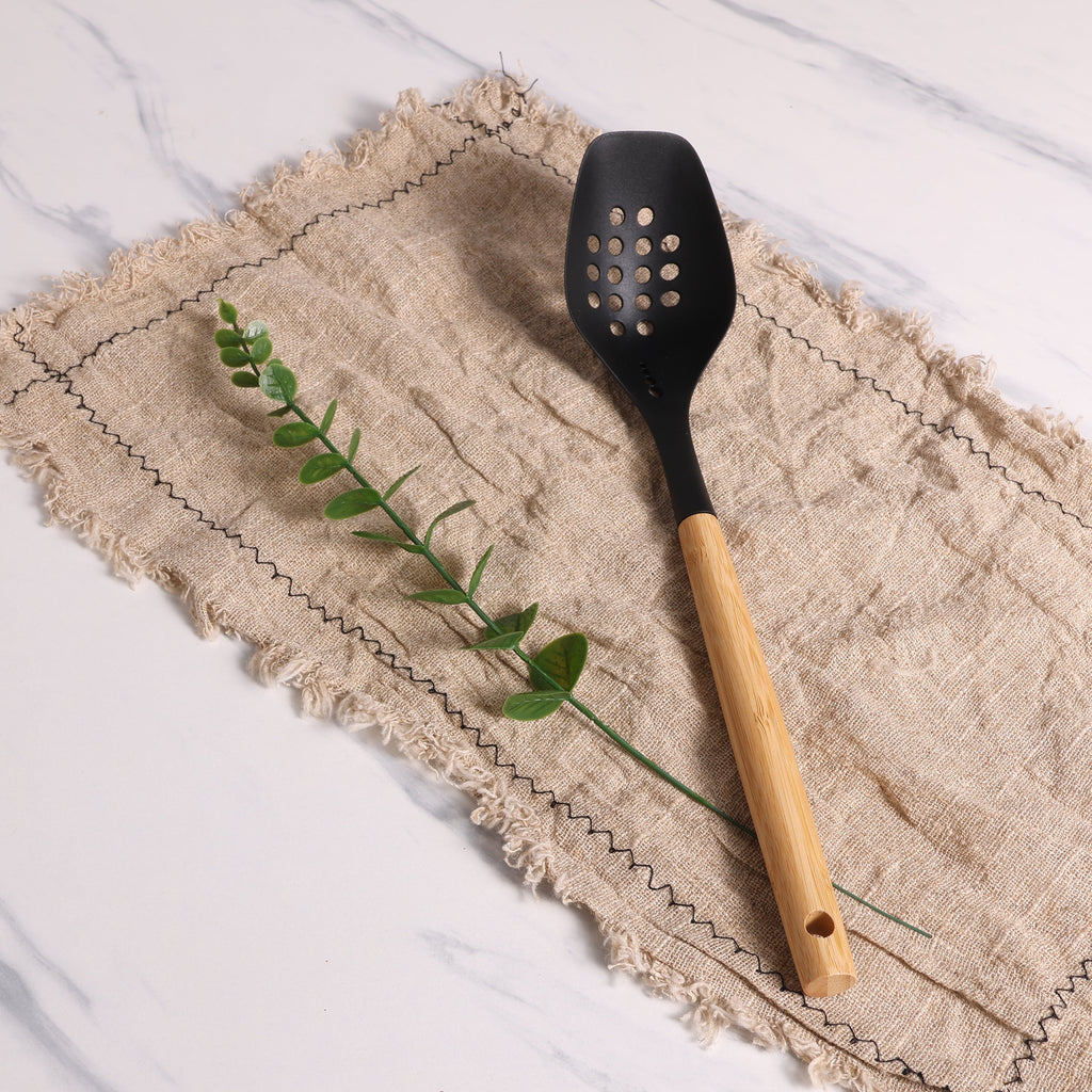 Durable Steel Cooking Spoon with Bamboo Handle, 12.6"2.7", & Bamboo, Black - Heavy Duty Stainless Steel Kitchen Shears Detail