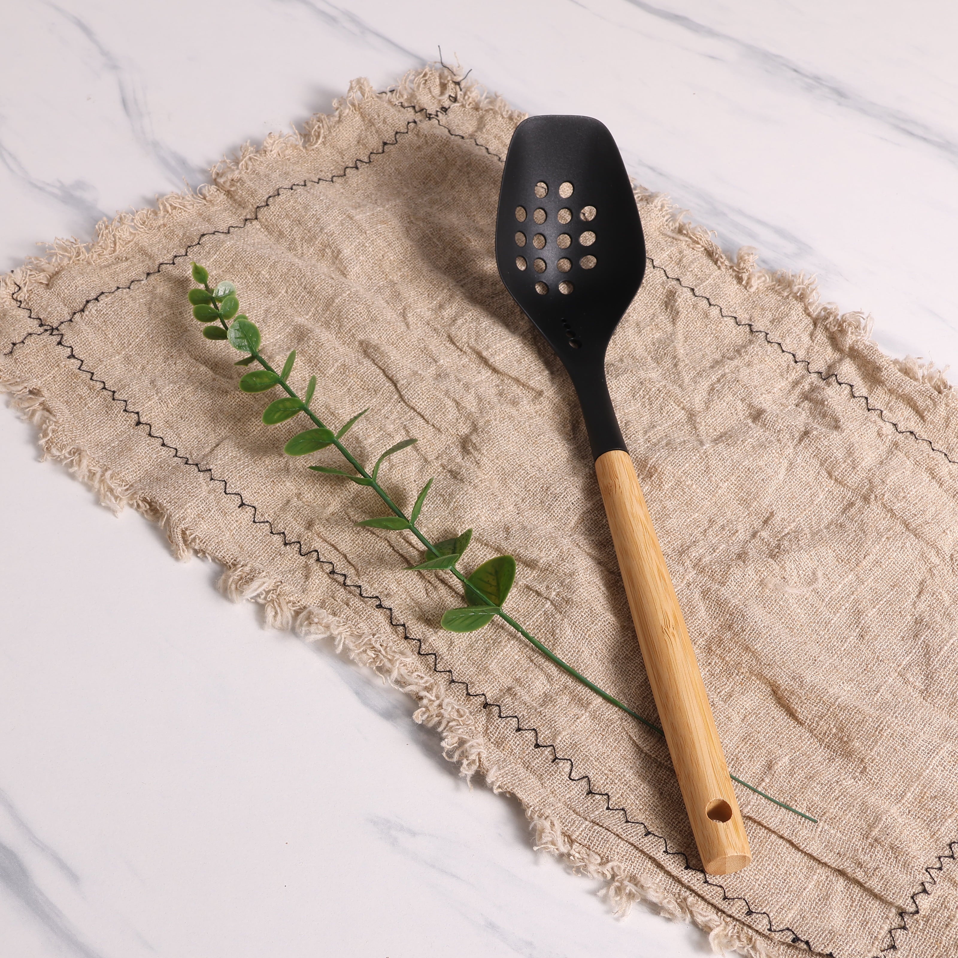 Durable Steel Cooking Spoon with Bamboo Handle, 12.6"2.7", & Bamboo, Black - Heavy Duty Stainless Steel Kitchen Shears Detail