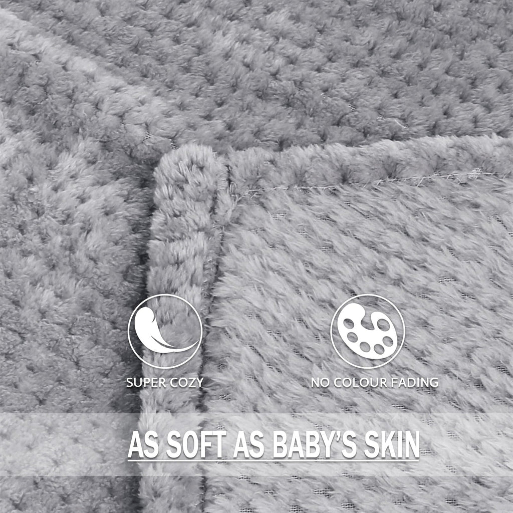 Lightweight Warm Waffle Textured Extra Large Fleece Blanket, Super Soft and Warm Throw Blanket for Couch, Sofa and Bed (Light Grey, 50... - Super Soft Reversible Sherpa Flannel Blanket Detail