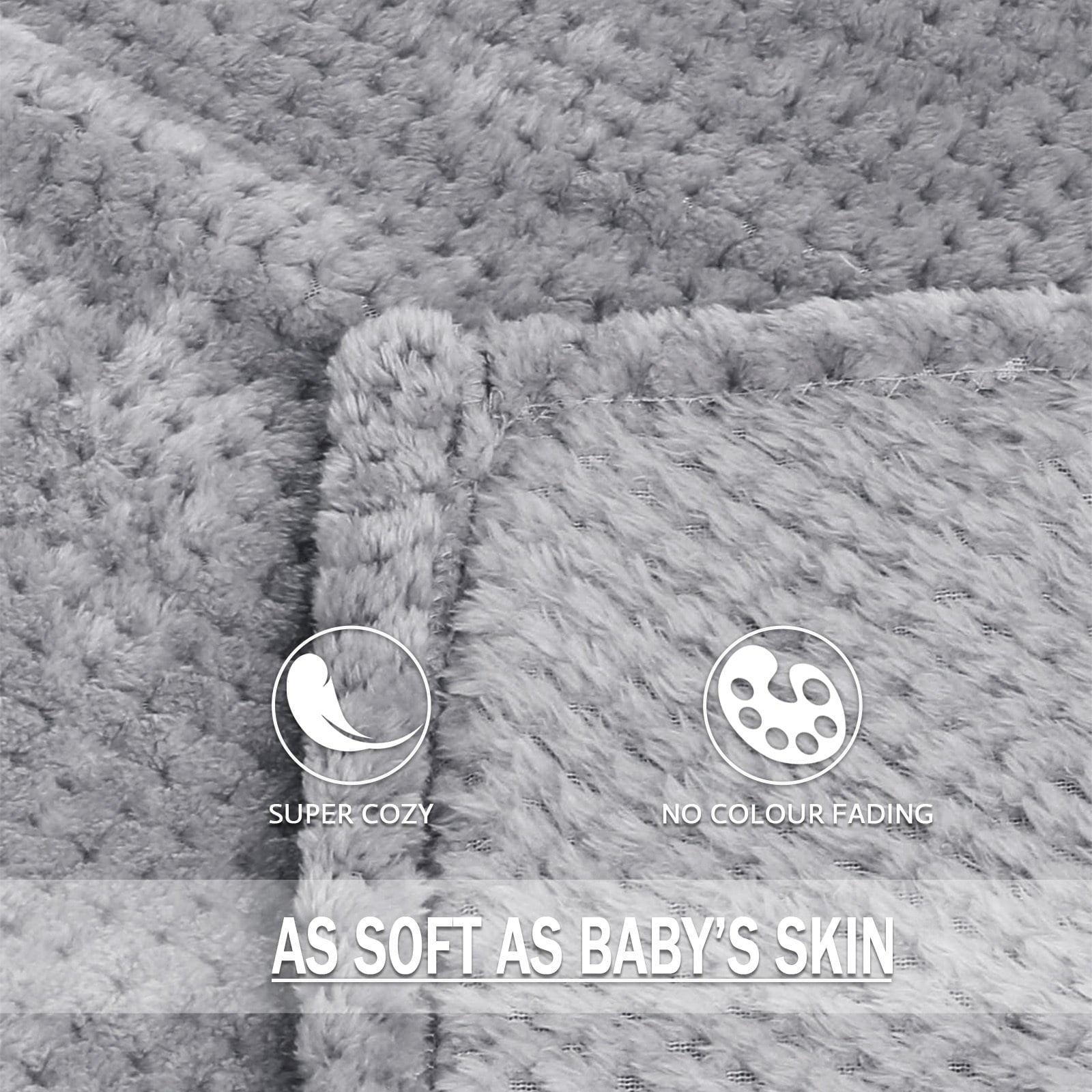 Lightweight Warm Waffle Textured Extra Large Fleece Blanket, Super Soft and Warm Throw Blanket for Couch, Sofa and Bed (Light Grey, 50... - Super Soft Reversible Sherpa Flannel Blanket Detail