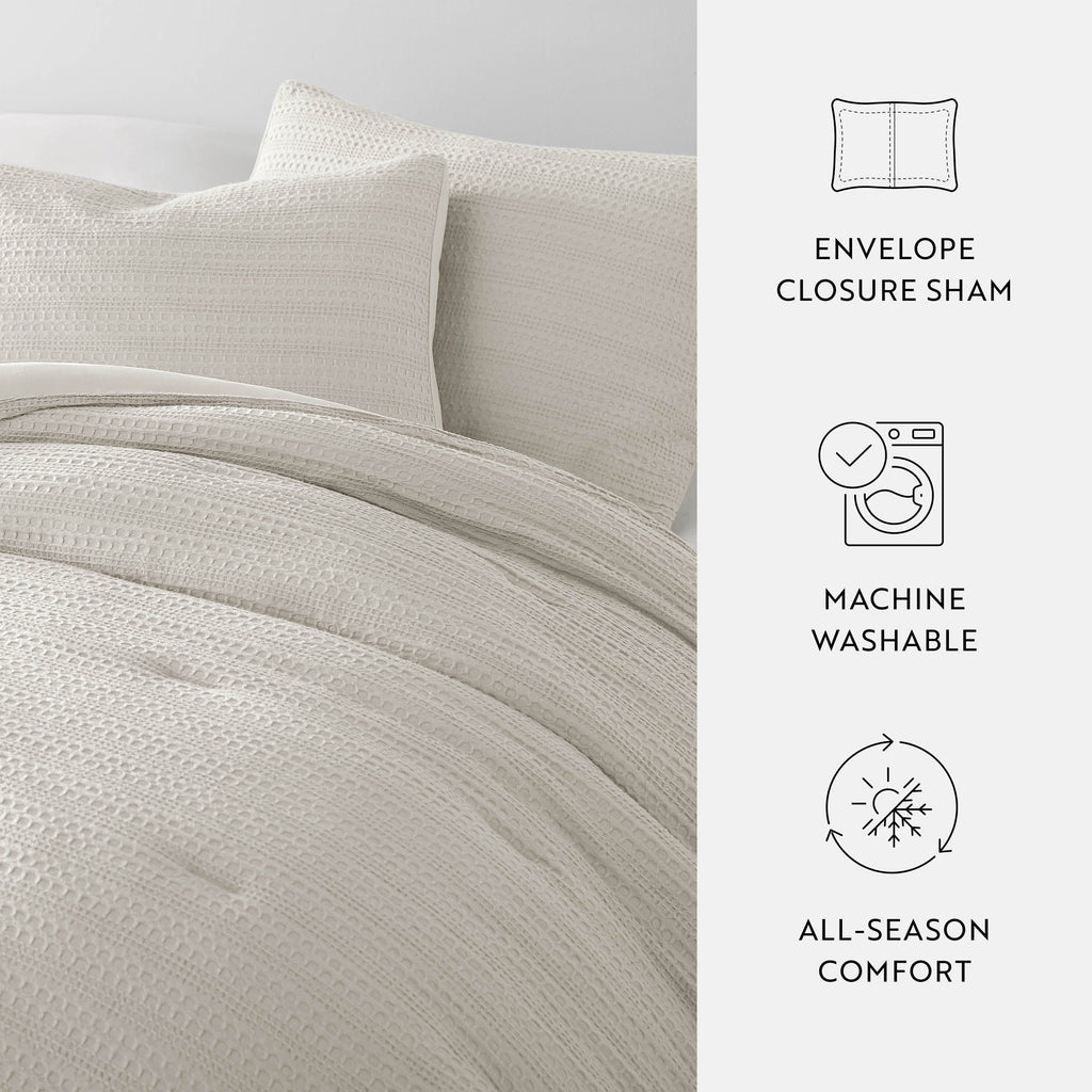 Luxurious Quilted Textured Waffle Comforter Set ins Natural Waffle Comforter Bedding Sets, King/Cal King Size Bedding - Luxurious Quilted Duvet Cover Set Detail
