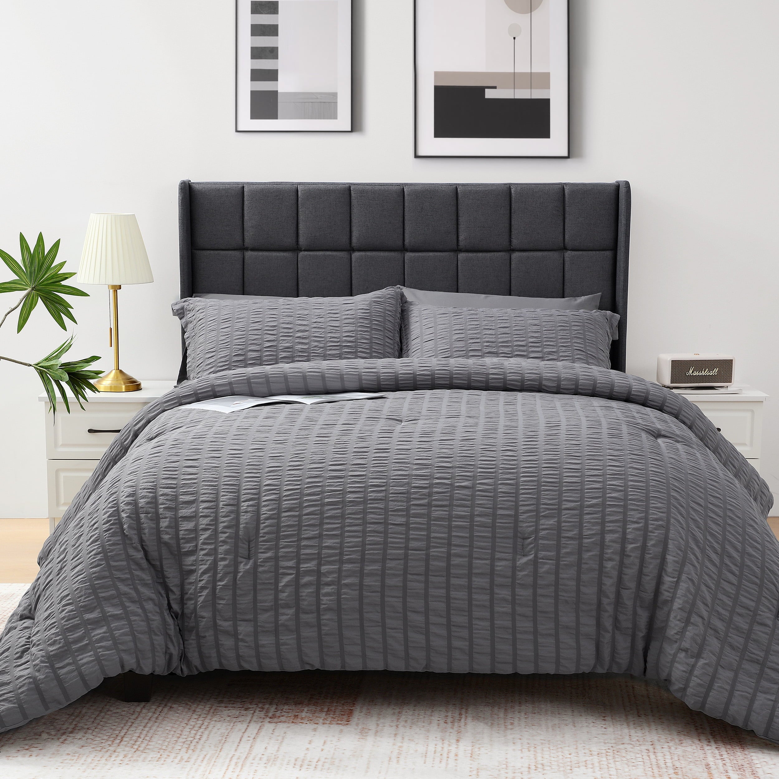 All-Season 7 Piece Queen Comforter Set, Bed in a Bag with Sheets, Pillowcases & Shams, All Season Soft Bedding, Cozy and Lightwe... - Luxurious Quilted Duvet Cover Set Detail