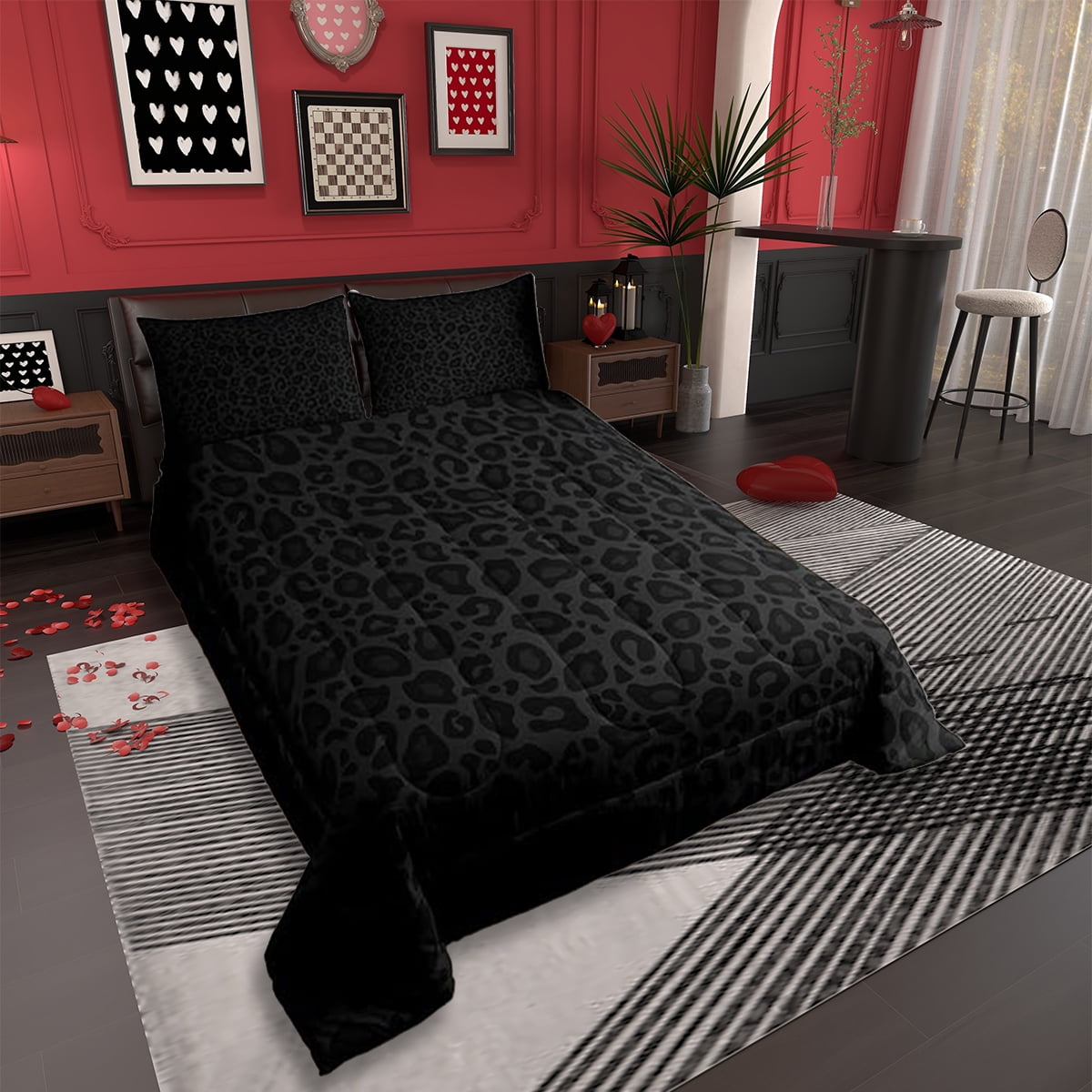 Luxurious Quilted Leopard Print Comforter Set Full Size,Abstract Cheetah Texture Bedding Set,Women Room Decor,Rustic Farmhouse Retro Do... - Cloud-Like Soft Lightweight Bed Comforter Detail