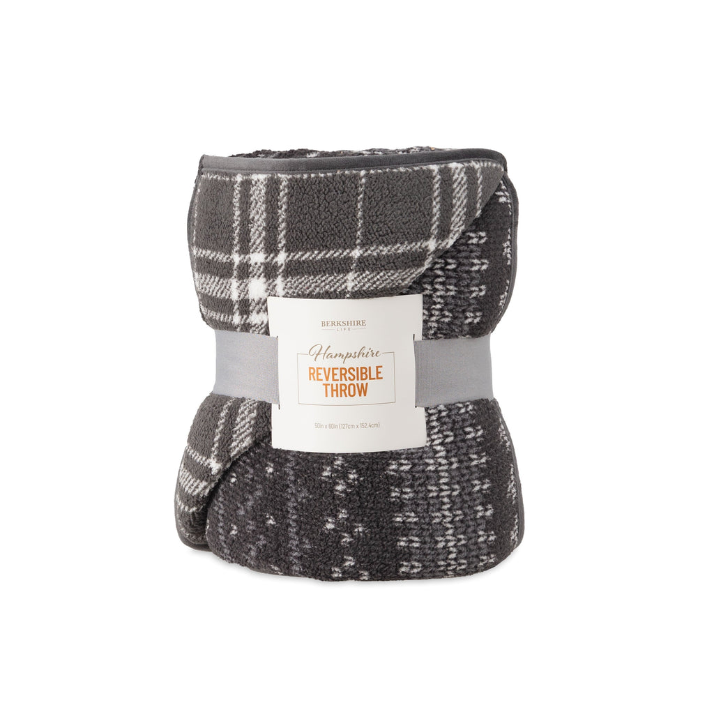 Decorative Knitted Berkshire Life Reversible Printed Hampshire Soft Throw Blanket, Glacier Fair Isle - Luxury Knitted Decorative Throw Blanket with Fringes Detail