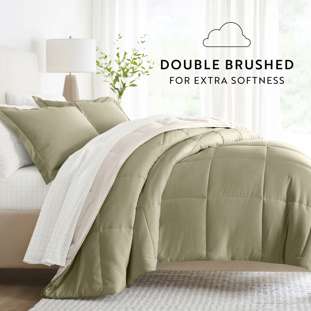 All-Season 5 Piece Bedding Bundle, Reversible Comforter and Patterned Sheet Set, Twin - Luxurious Quilted Duvet Cover Set Detail