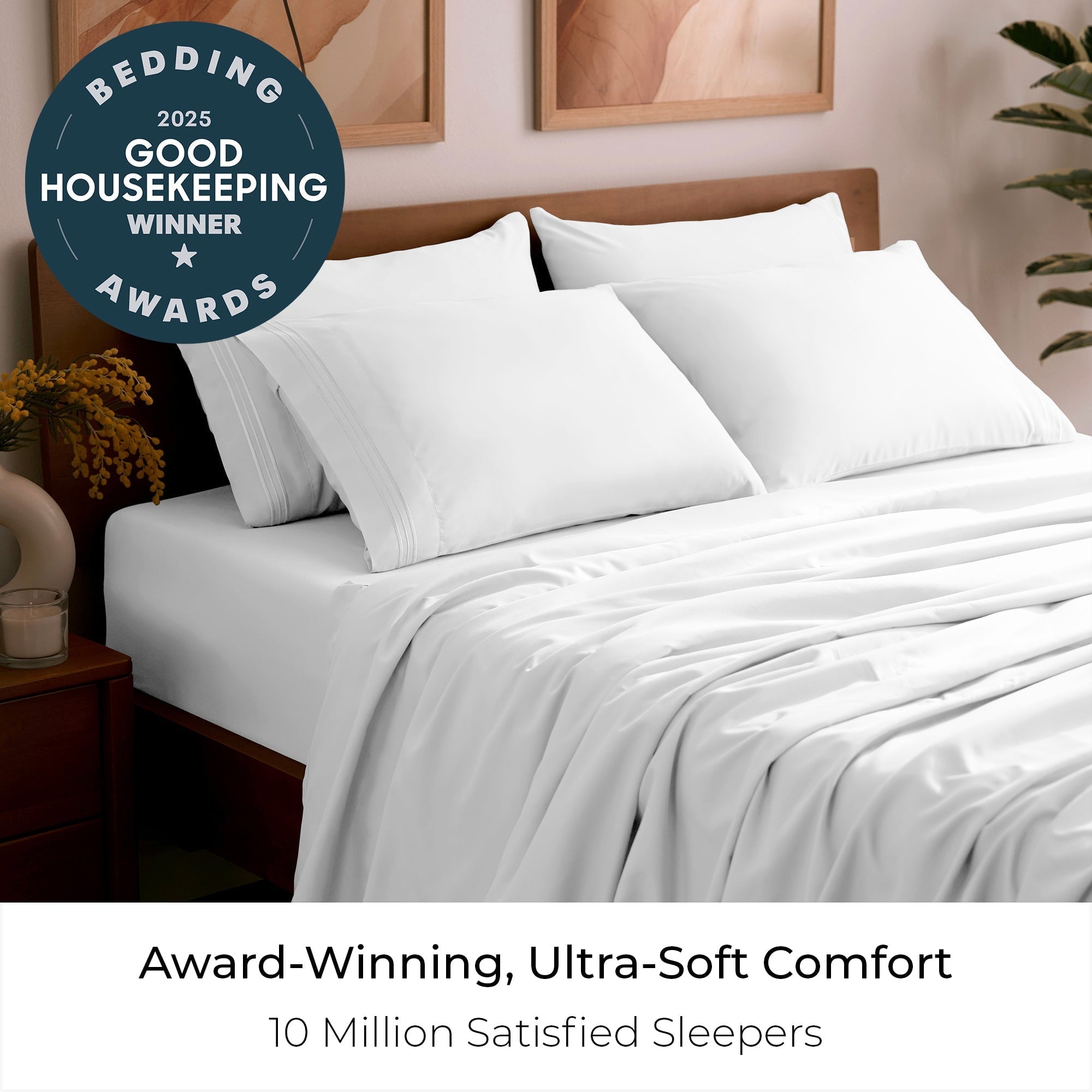 Breathable Luxury Iconic 6 Piece Bed Sheet Set Brushed Microfiber, Deep Pocket, Queen, White - Cooling Hotel Quality Bedding Sheets and Pillowcases Detail