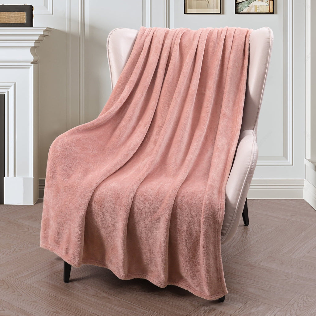 Cozy Fleece Large Flannel Fleece Velvet Plush Throw Blanket - 50" x 70" (Pink) - Luxury Knitted Decorative Throw Blanket with Fringes Detail
