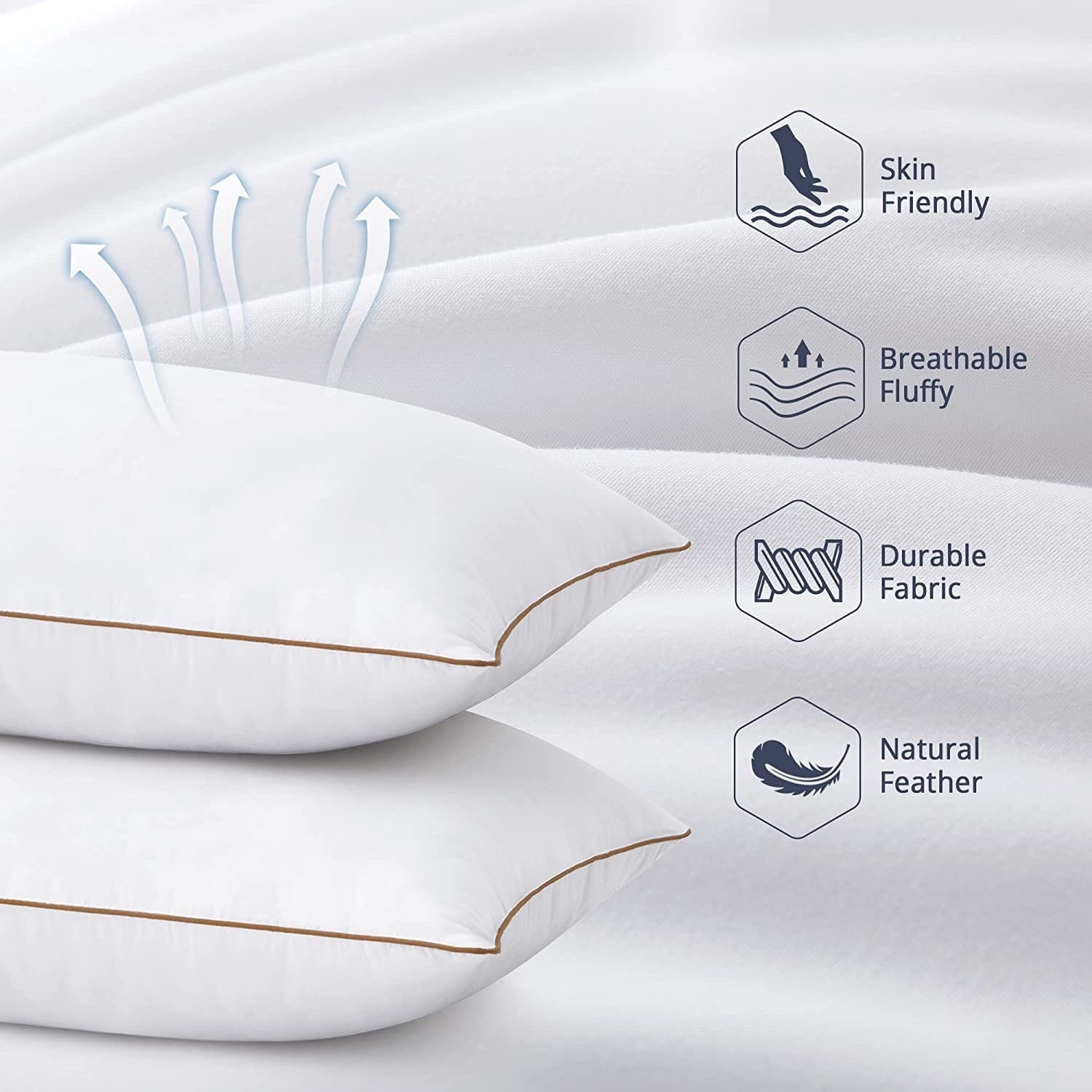 Ergonomic Memory Foam Down Feather Pillows for Bed 20 x 30 Inches Queen Size Set of 2, Medium Firm Luxury Cooling Hotel Collection Feather ... - Orthopedic Shredded Foam Bed Pillow Set Detail