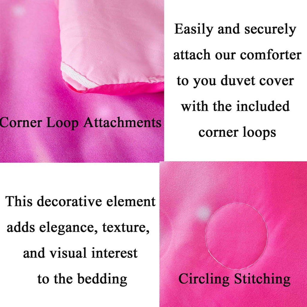 Luxurious Quilted 4Pcs Rainbow Twin Size Comforter Set for Girls, Pink Purple Gradient Glitter Kids Bedding Sets, Soft Galaxy Girls Bed... - Cloud-Like Soft Lightweight Bed Comforter Detail