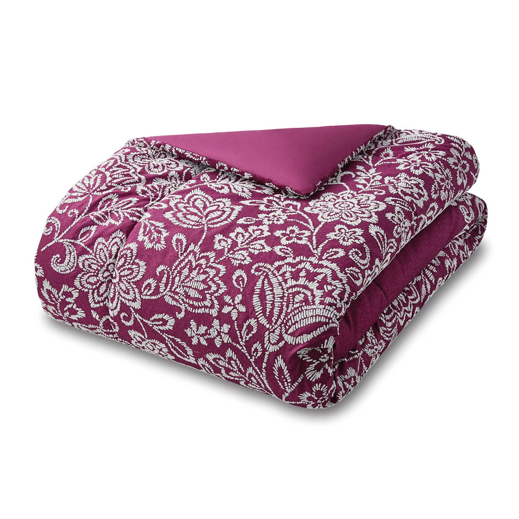 All-Season 5-Piece Jacquard Comforter Set with Decor Pillow and Throw Purple Flocking Embroidery Bedding Set, Full/Queen - Luxurious Quilted Duvet Cover Set Detail