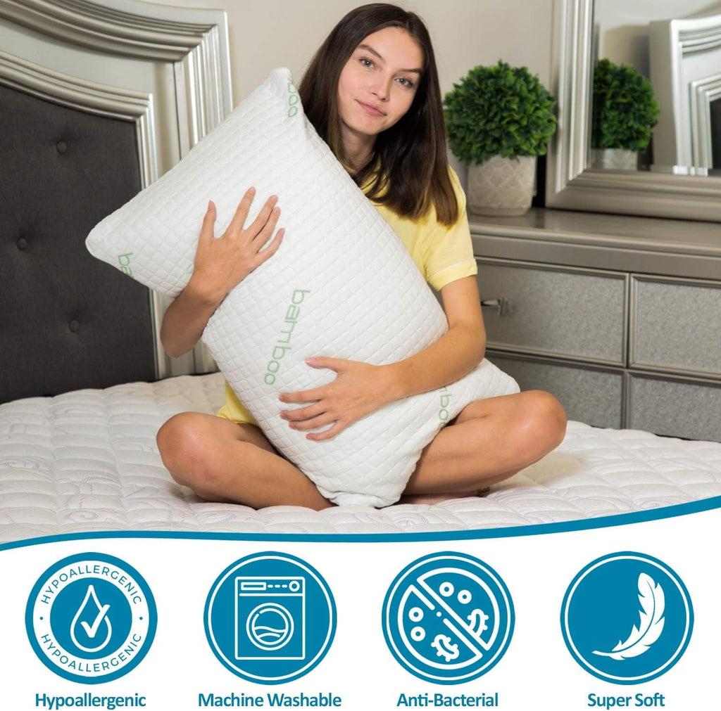 Ergonomic Memory Foam Queen Size Bamboo Pillow, Memory Foam Bed Pillows with Washable Pillowcases, Queen - Hotel Quality Plush Sleeping Pillows Detail