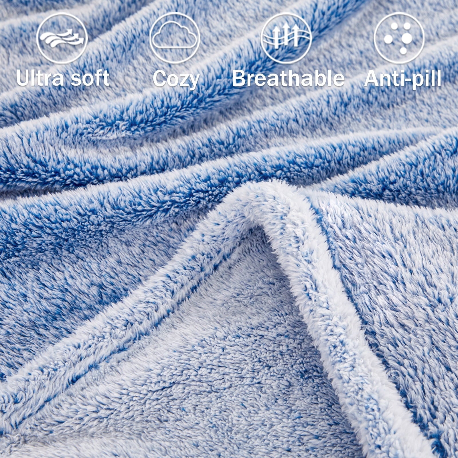 Decorative Knitted Plush Fuzzy Large Fleece Throw Blanket (50" x 70", Mixed Cobalt Blue)- Soft, Warm and Lightweight - Super Soft Reversible Sherpa Flannel Blanket Detail