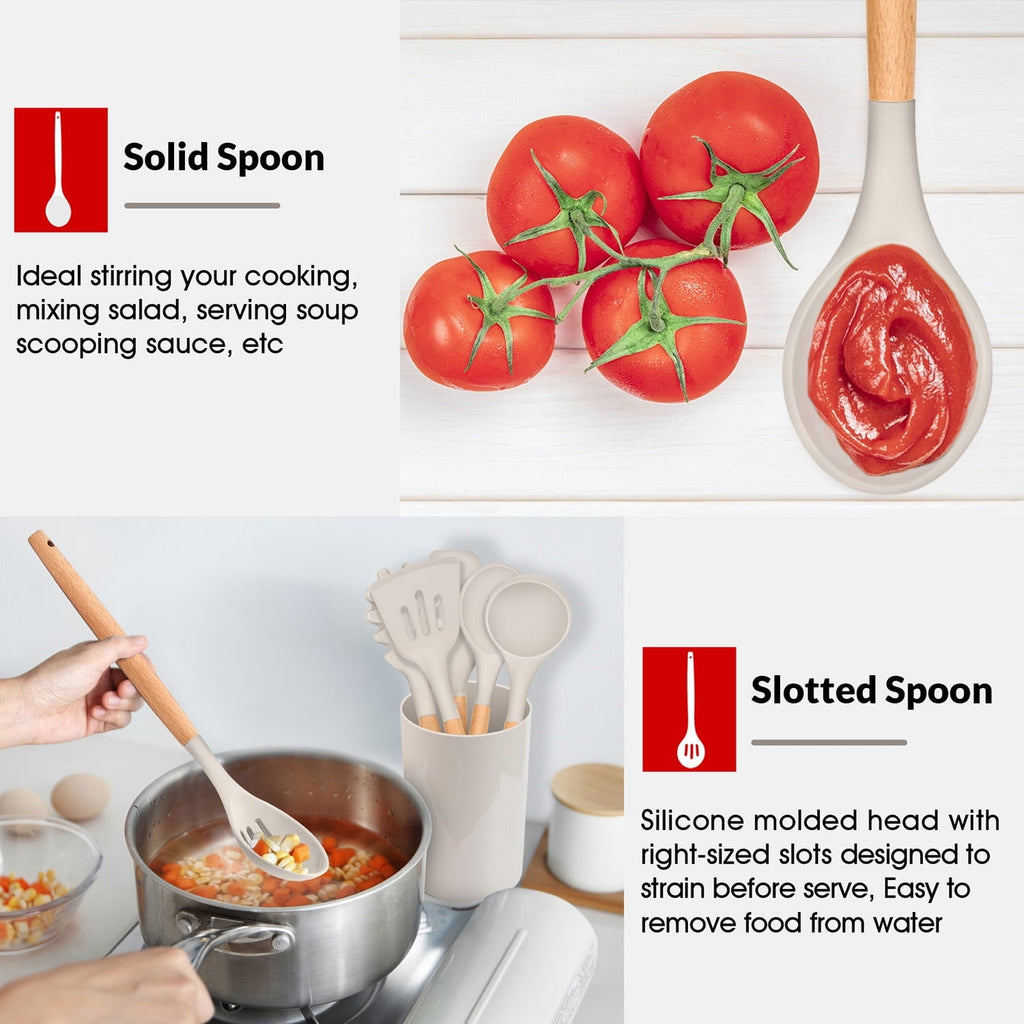 Heavy Duty Kitchen Utensils Set of 6, Silicone Cooking Utensils with Wooden Handle, Non-Stick Cookware & Heat Resistant, Include... - Heavy Duty Stainless Steel Kitchen Shears Detail