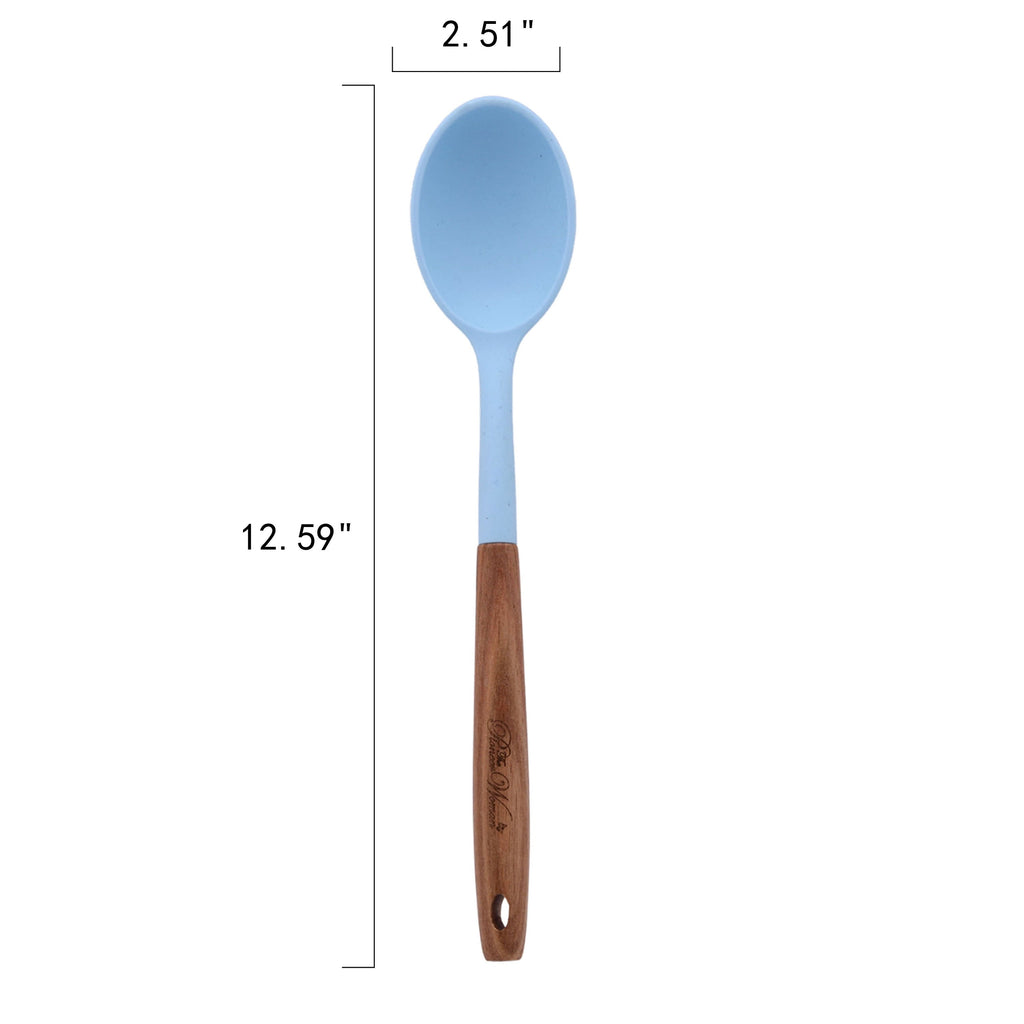Chef-Quality 10-Piece Silicone and Acacia Wood Handle Cooking Utensils Set, Blue - Professional Kitchen Tool for Culinary Enthusiasts Detail