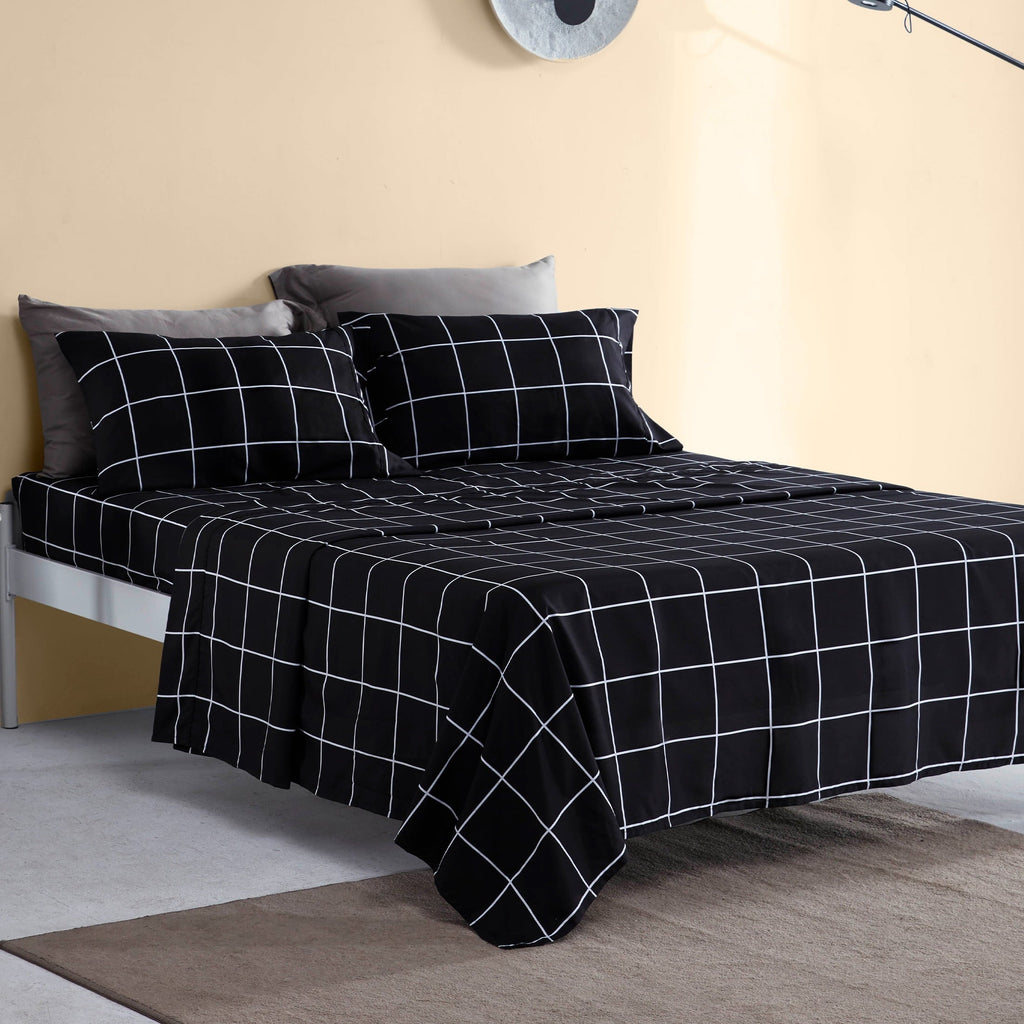 Ultra-Soft Full Bed Sheet Set, 4 Pieces Breathable & Super Soft, Easy Care Printed Microfiber with Deep Pocket & Envelope Closur... - Breathable Egyptian Cotton Flat & Fitted Sheets Detail