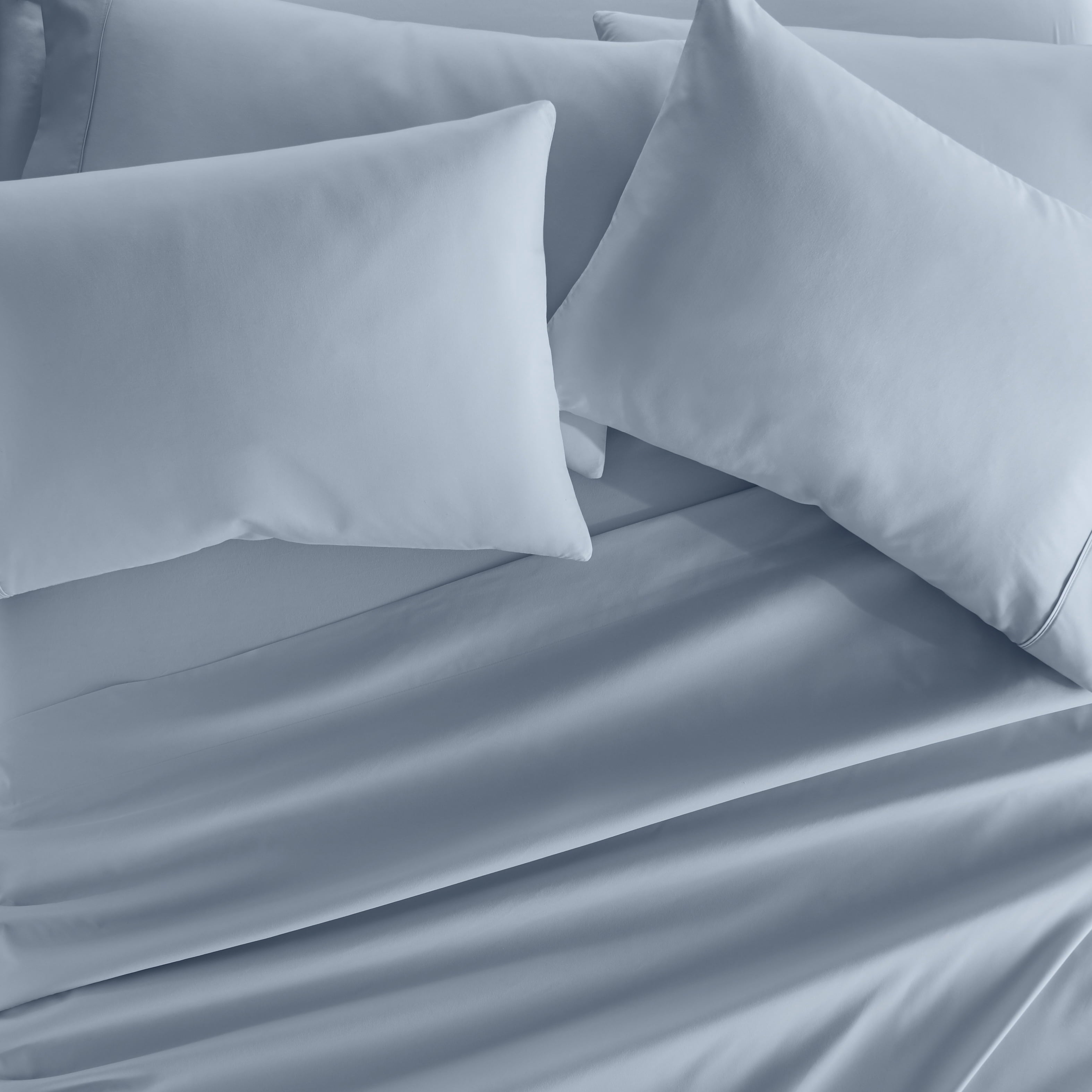 Cooling Sateen Queen, Light Blue Solid Microfiber 6 Piece Bed Sheet Set - Premium Ultra-Soft Pillowcase Pair for Sleeping Detail