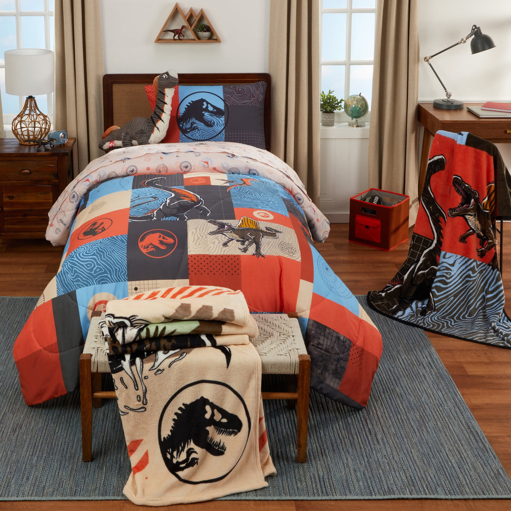 Fluffy Down Alternative Kids 2 Piece Blue Orange Reversible Dinosaur Comforter and Pillowcase set, Twin/full - Cloud-Like Soft Lightweight Bed Comforter Detail