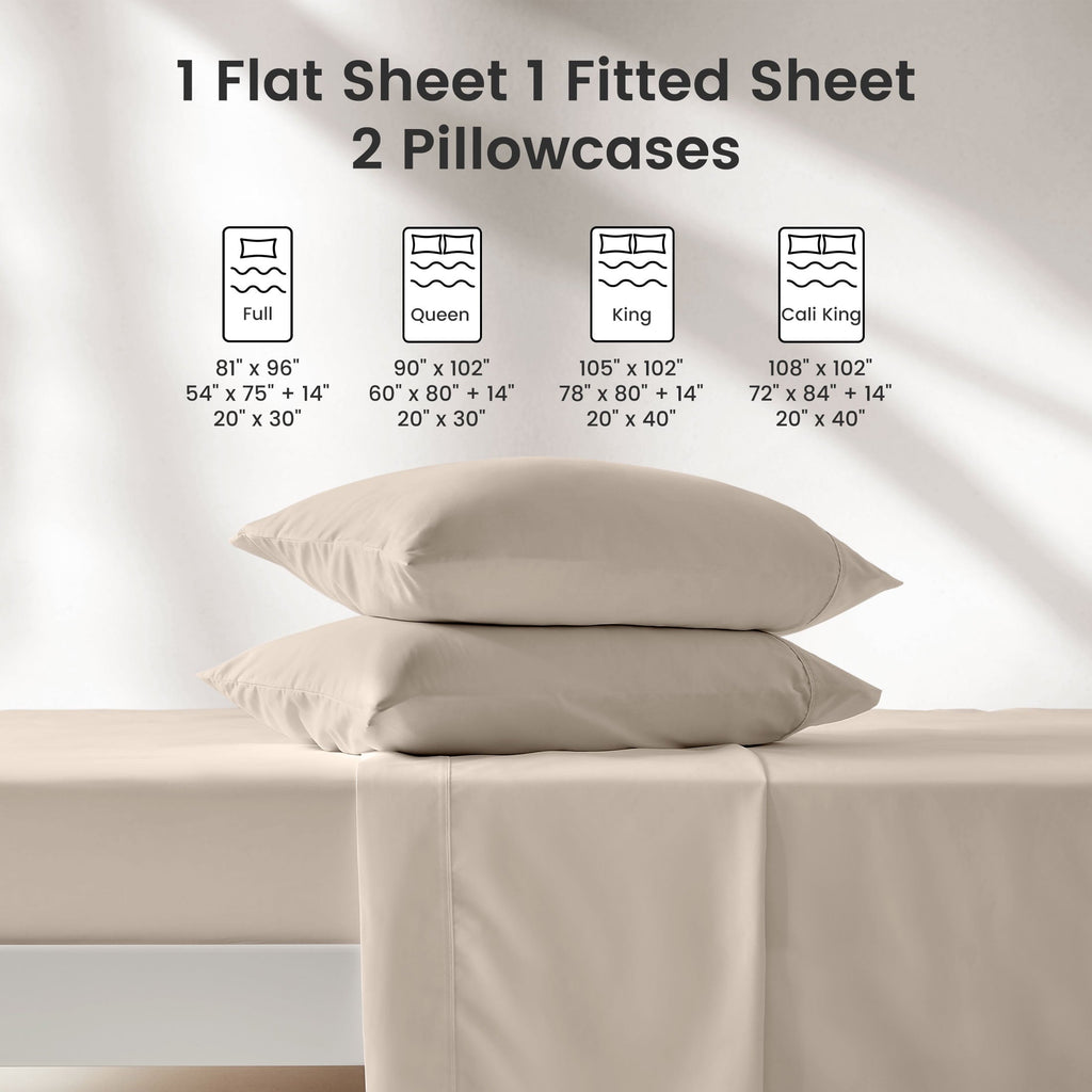 Breathable Luxury Bed Sheet Sets,Ultra Soft Breathable Luxury 4 Piece, (Beige, Queen) - Breathable Egyptian Cotton Flat & Fitted Sheets Detail