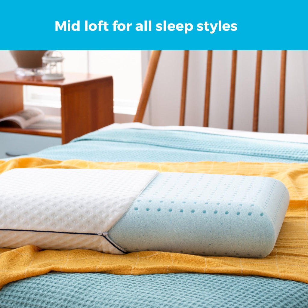 Ergonomic Memory Foam Medium Feel Standard Size Ventilated Gel Memory Foam Bed Pillow with Washable Cover and Temperature Regulating Infusion - Orthopedic Shredded Foam Bed Pillow Set Detail