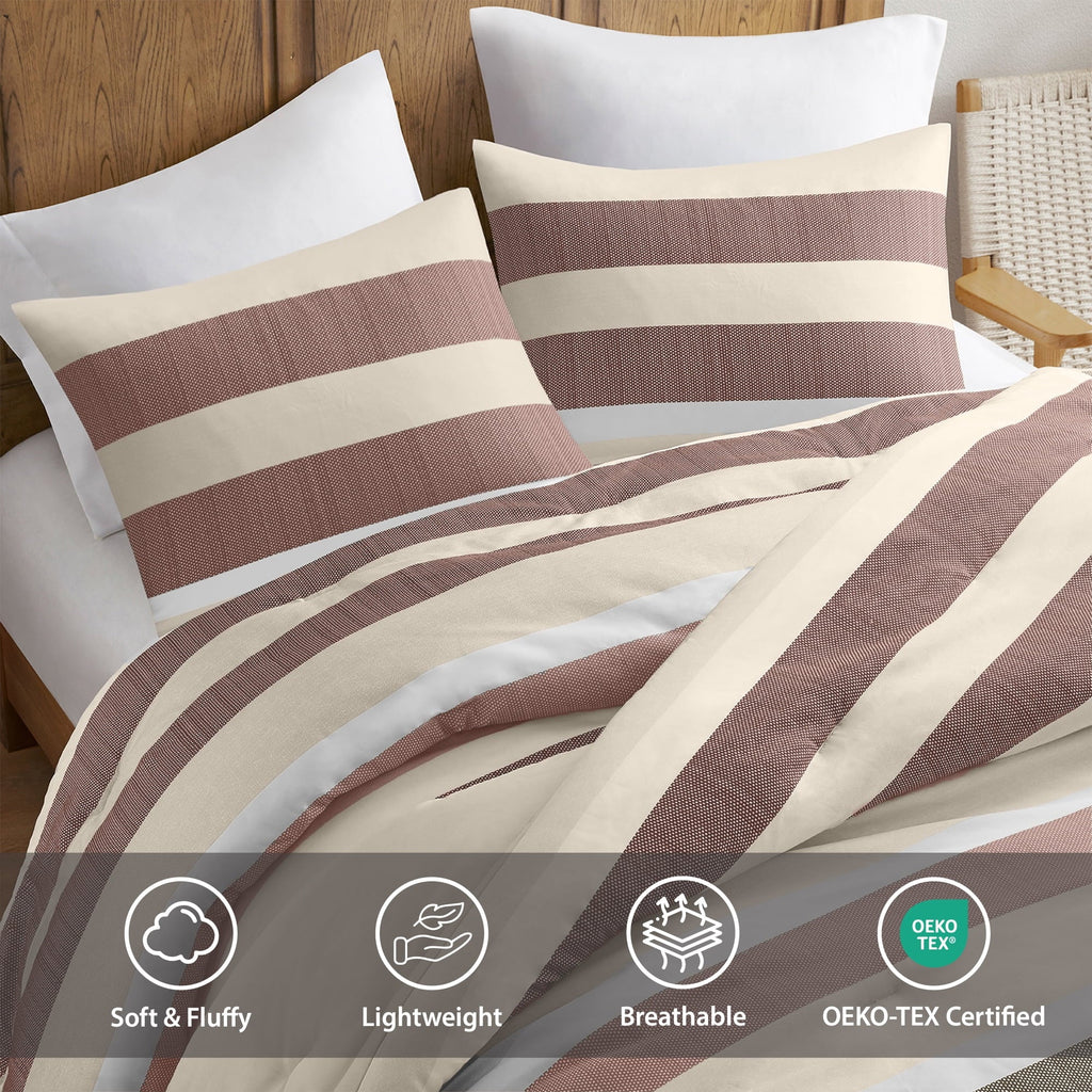 Fluffy Down Alternative 2-Piece Comforter Sets, Reversible Striped Comforter Set for Dorm, Lightweight All Season Bedding Set with Pillow Sha... - Luxurious Quilted Duvet Cover Set Detail