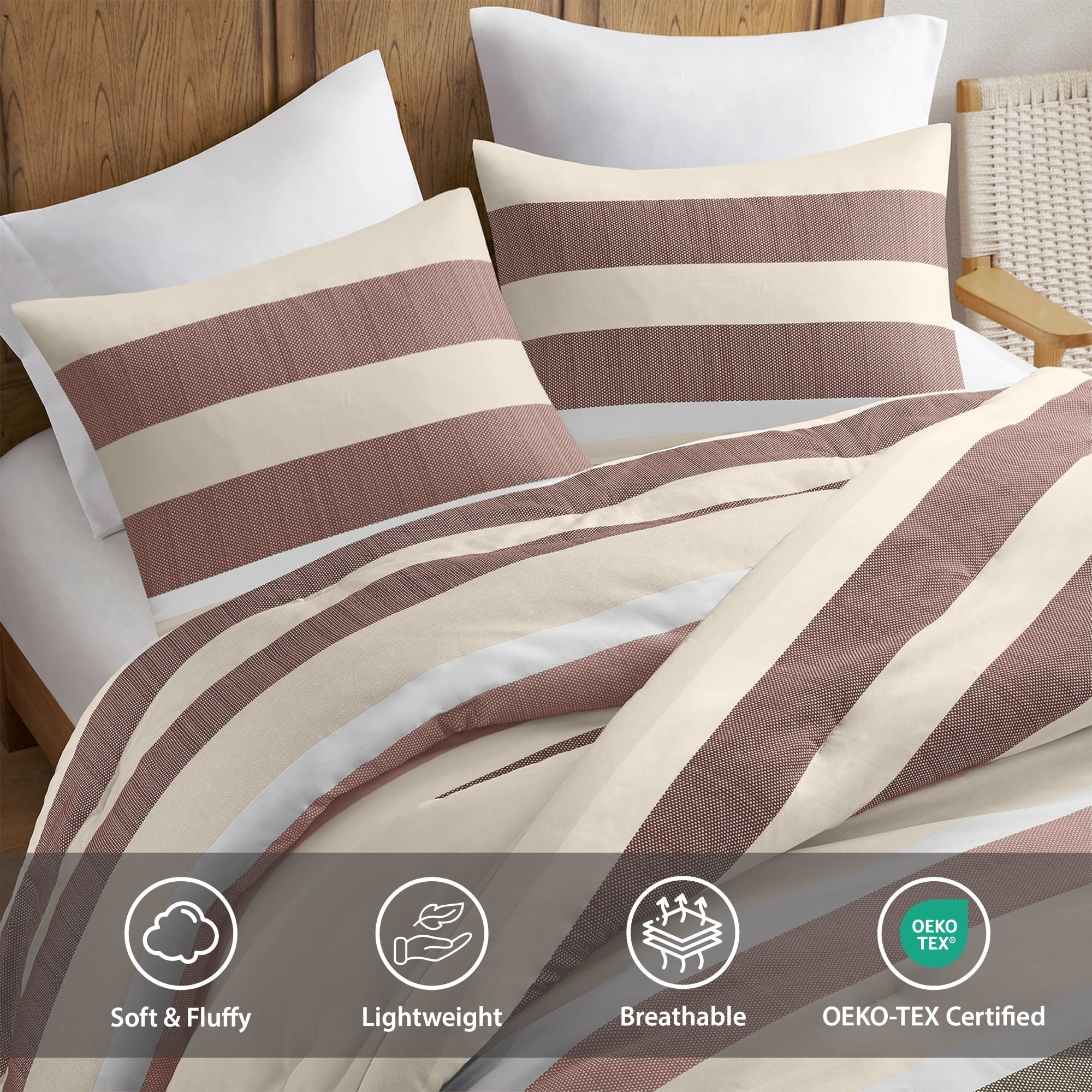 Fluffy Down Alternative 2-Piece Comforter Sets, Reversible Striped Comforter Set for Dorm, Lightweight All Season Bedding Set with Pillow Sha... - Luxurious Quilted Duvet Cover Set Detail