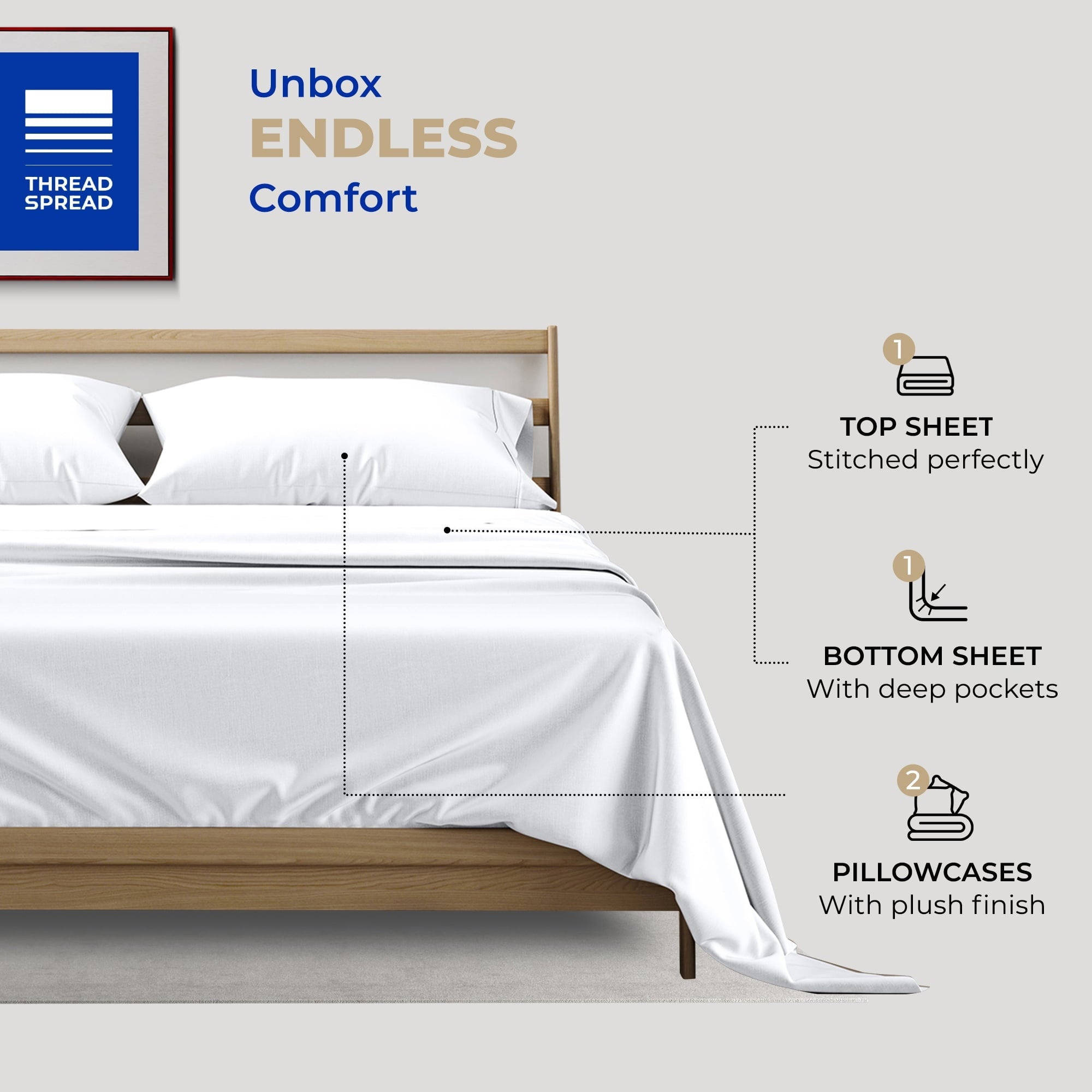 Premium Egyptian Cotton King Size Cotton Sheets Set - 400 Thread Count 4 PC 100% Cotton Sheets for King Bed, 16 In Deep Pocket King Size Cott... - Premium Ultra-Soft Pillowcase Pair for Sleeping Detail