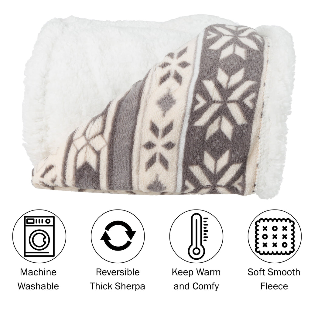 Decorative Knitted 50x60-Inch Machine Washable Fleece Blanket with Snowflakes - Cozy Fleece Throw Blanket for Couch & Bed Detail