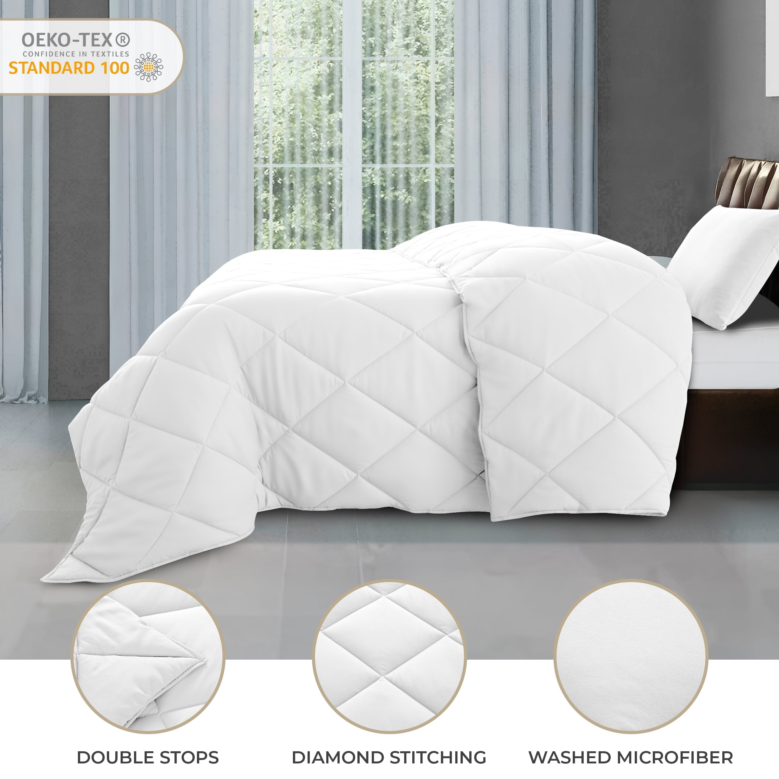 Heavyweight Warmth Lux Decor All-Season Comforter Sets Twin Size 2 PC, Reversible Bedding Set with Diamond Quilted Design Comforter and ... - All-Season Down Alternative Comforter Insert Detail