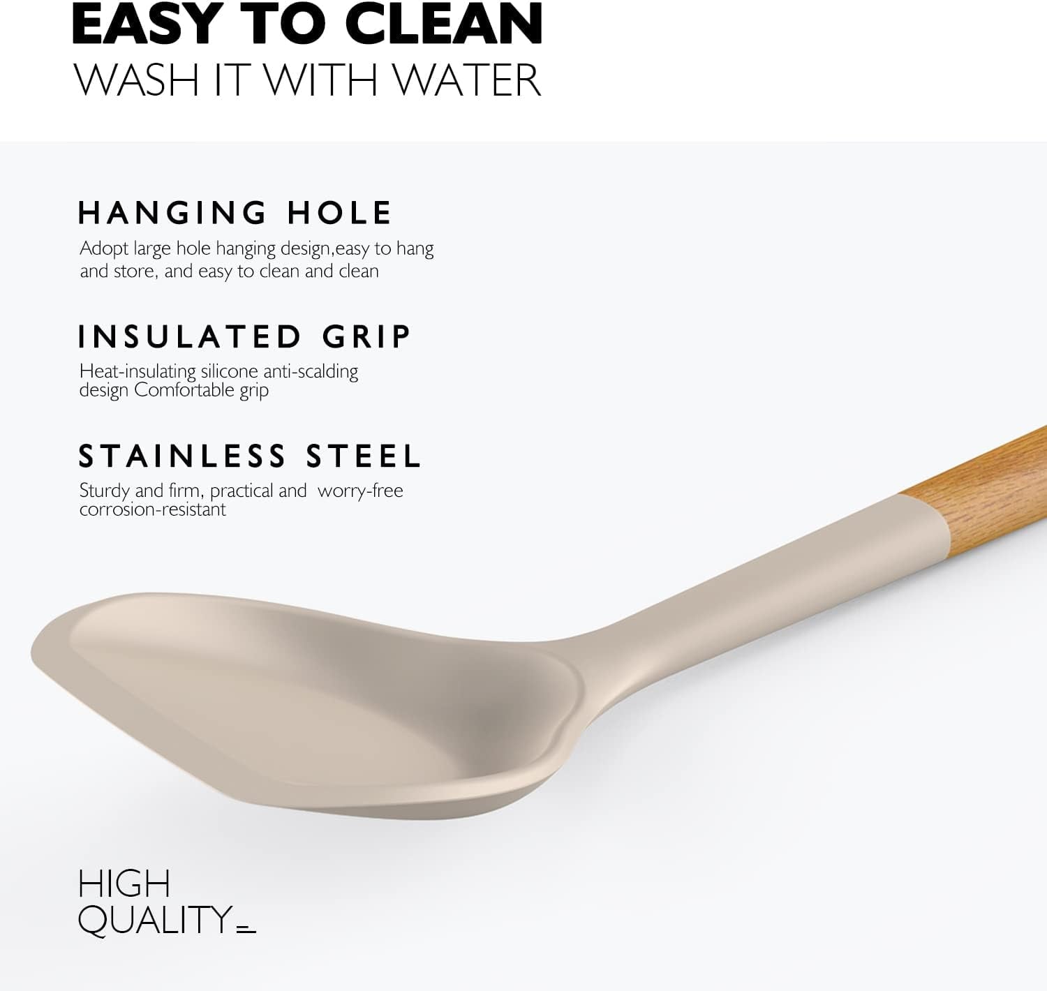Seamless One-Piece Large Silicone Cooking Utensils - Heat Resistant Kitchen Utensil Set with Wooden Handles, Spatula,Turner, Slotted Spo... - Ergonomic Kitchen Tongs and Cooking Spoon Utensil Detail