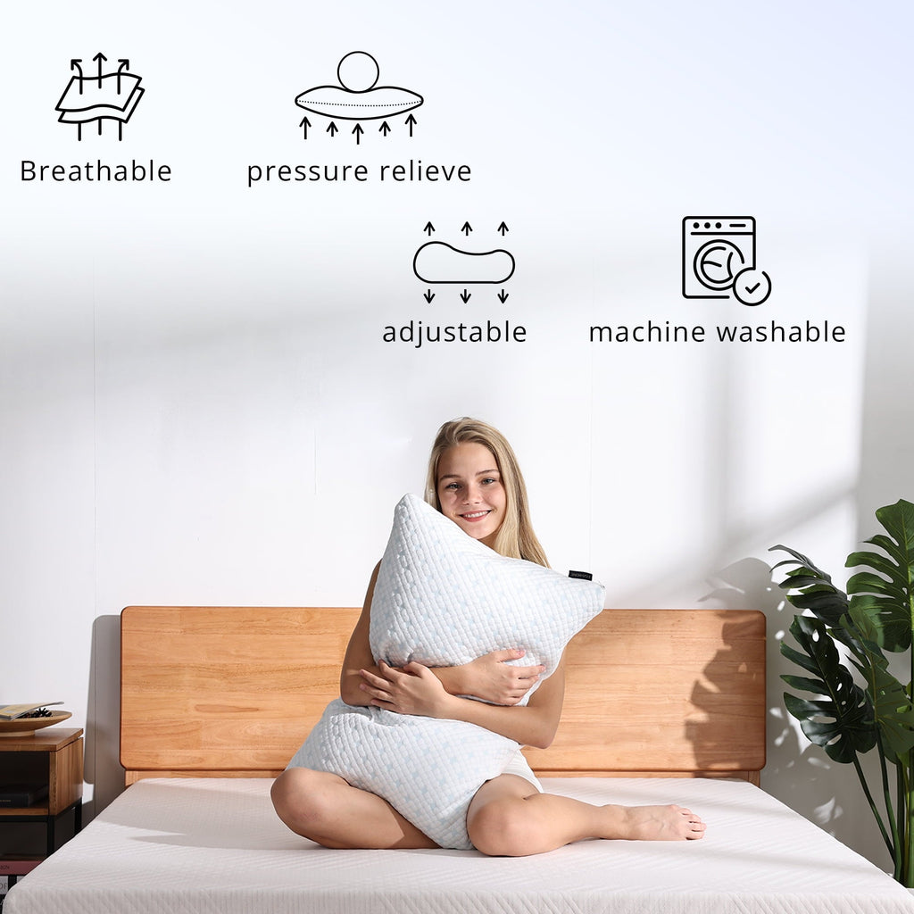 Hotel Collection 2-Pack Adjustable Cooling Bed Pillows, Shredded Memory Foam Pillows Set of 2, Standard Queen, Dual Sides - Hotel Quality Plush Sleeping Pillows Detail
