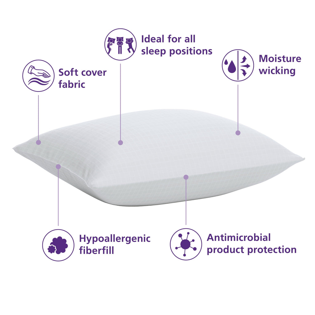 Ergonomic Memory Foam Comfort Complete Bed Pillow, Standard/Queen, White- All Positions Antimicrobial - Orthopedic Shredded Foam Bed Pillow Set Detail
